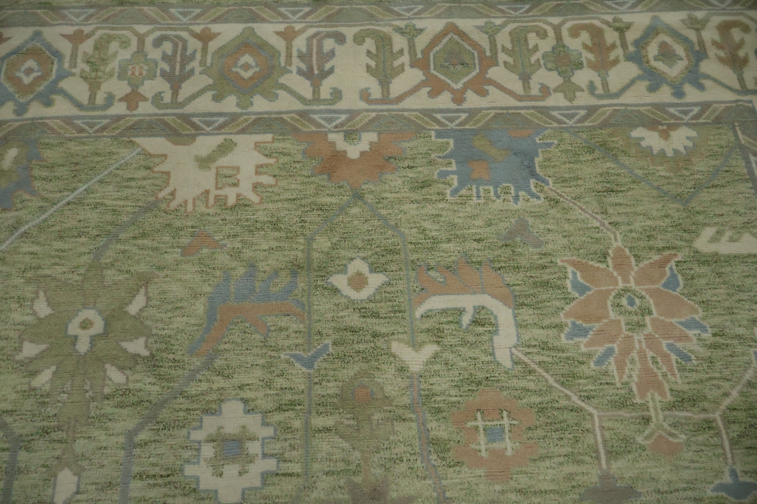 Green Traditional Oushak Hand-Knotted Wool Area Rug - 9x12