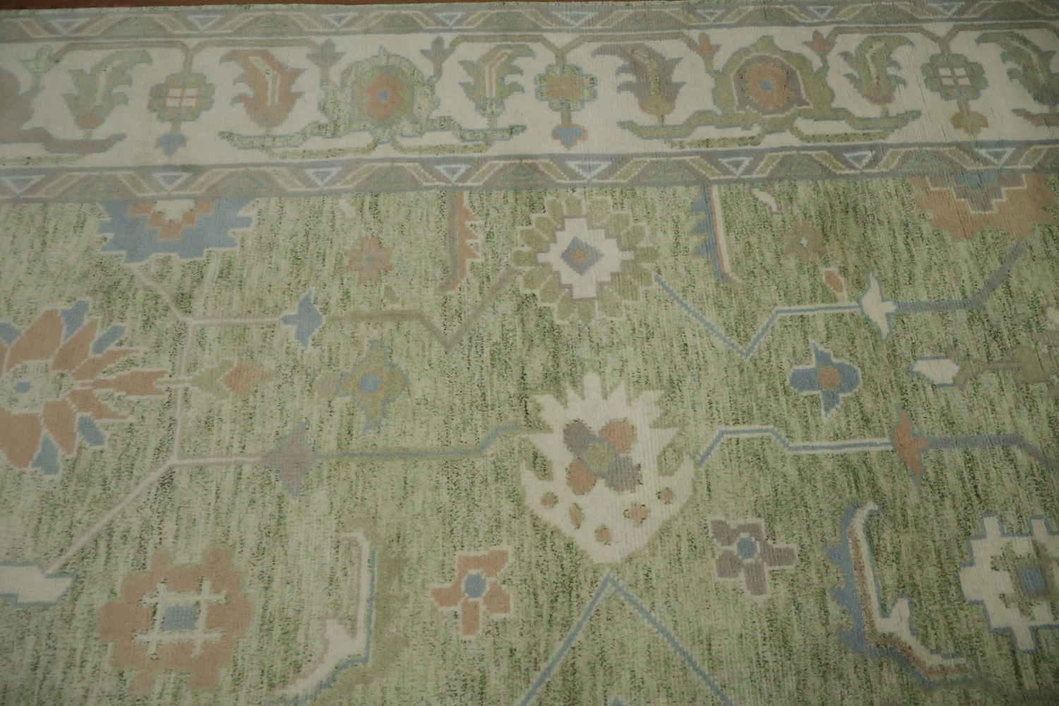 Green Traditional Oushak Hand-Knotted Wool Area Rug - 9x12