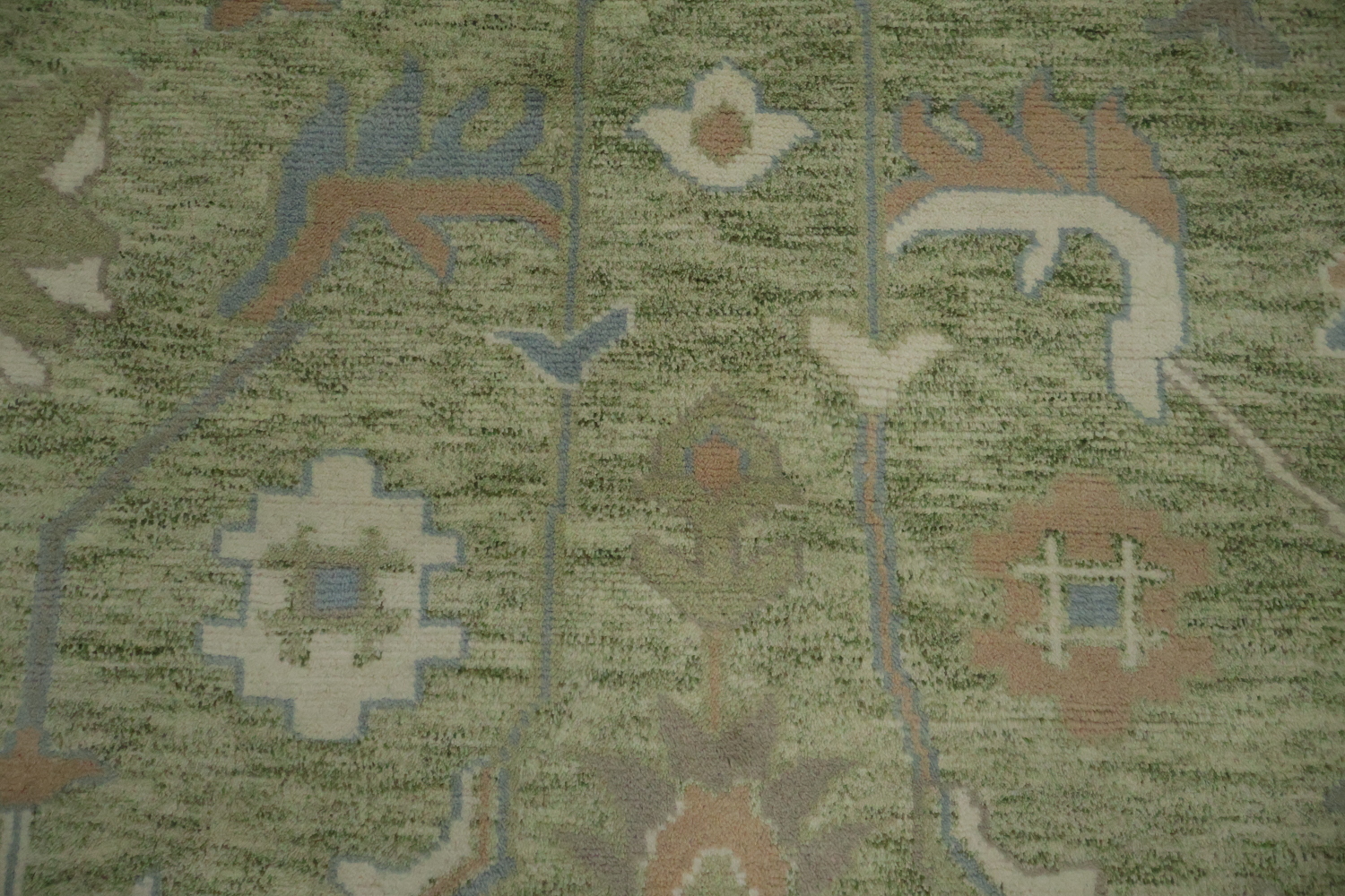 Green Traditional Oushak Hand-Knotted Wool Area Rug - 9x12