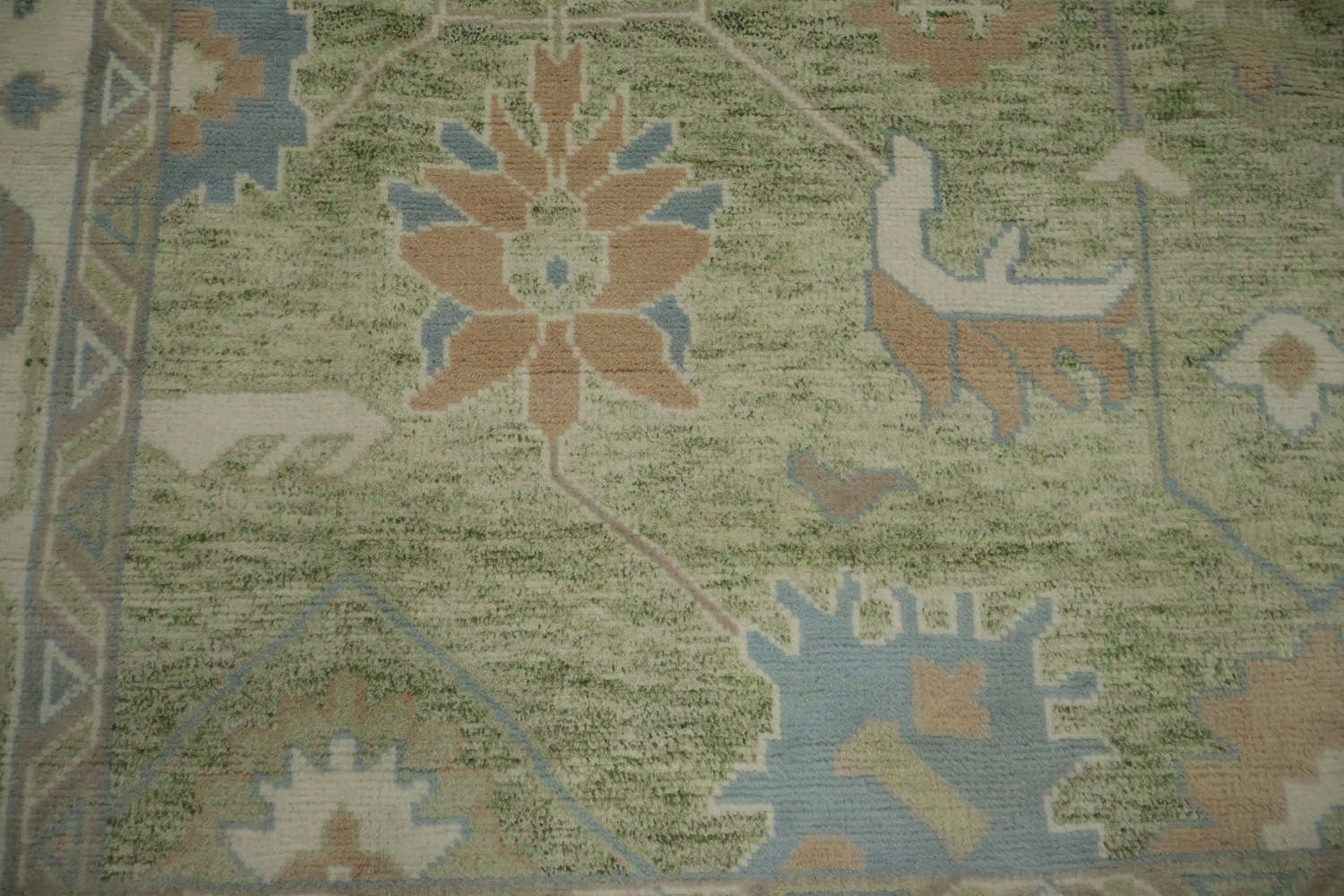 Green Traditional Oushak Hand-Knotted Wool Area Rug - 9x12