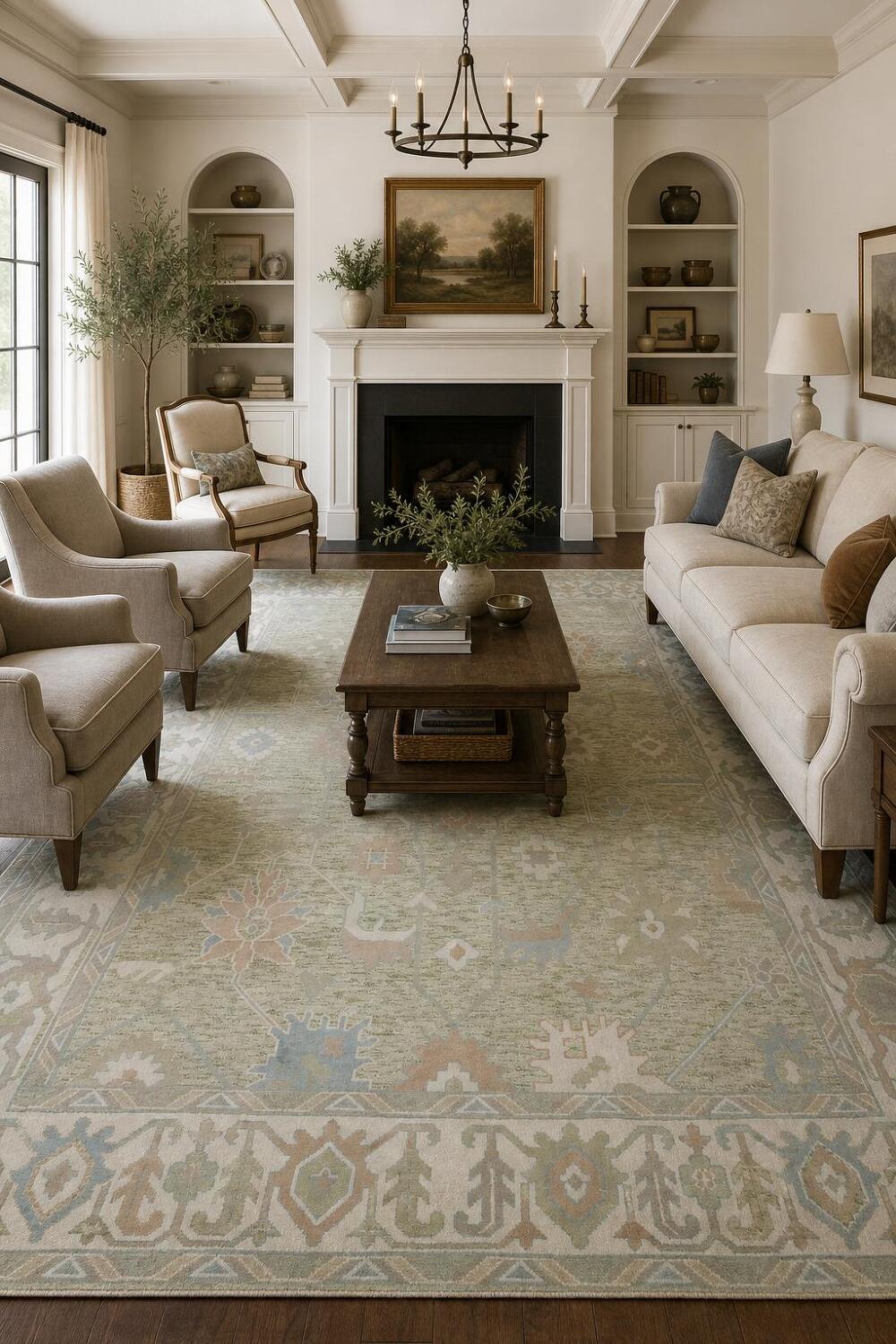 Green Traditional Oushak Hand-Knotted Wool Area Rug - 9x12