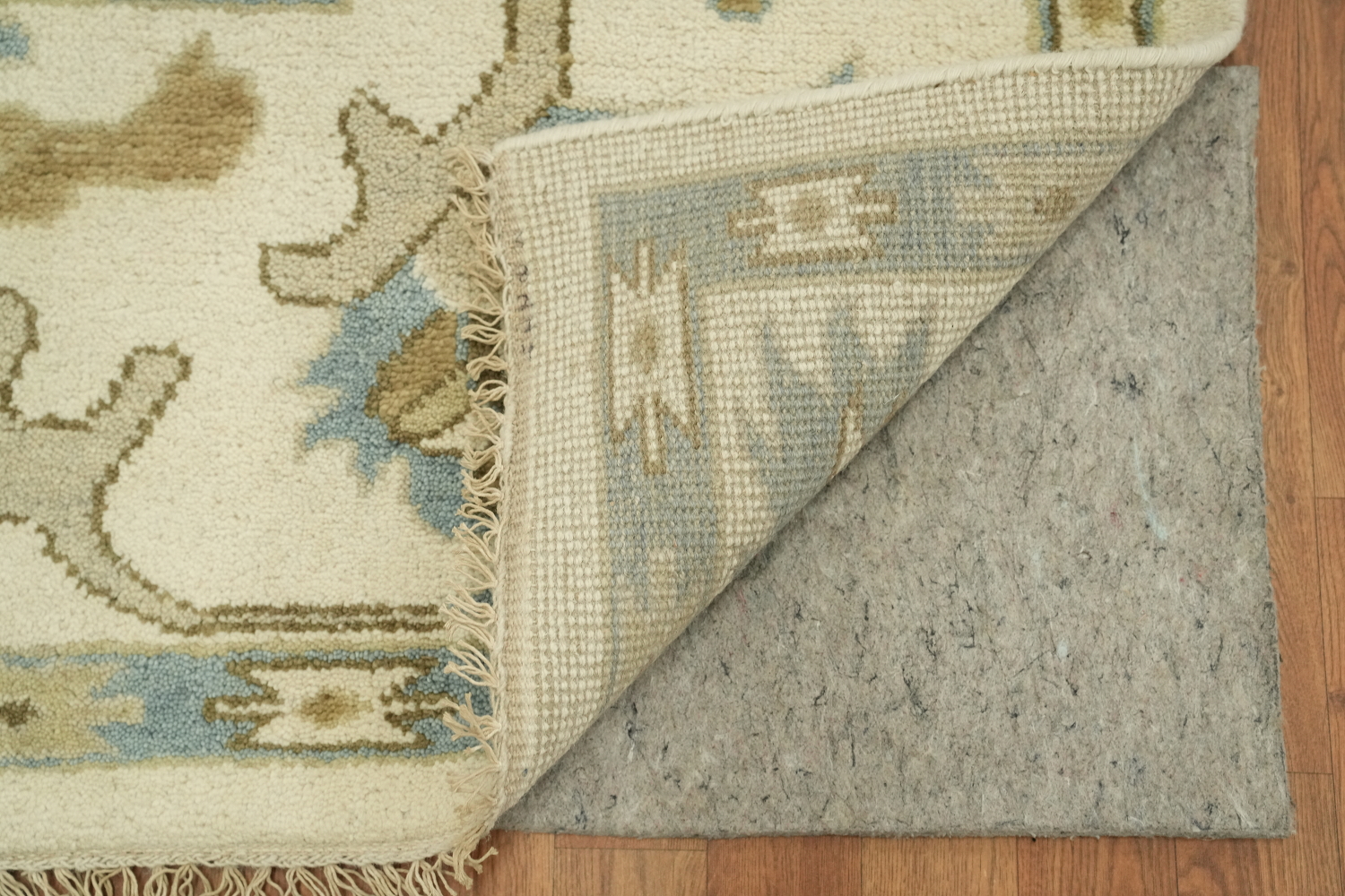 Intricate Beige and Blue Rug with Exquisite Floral Motifs 9x12 ft