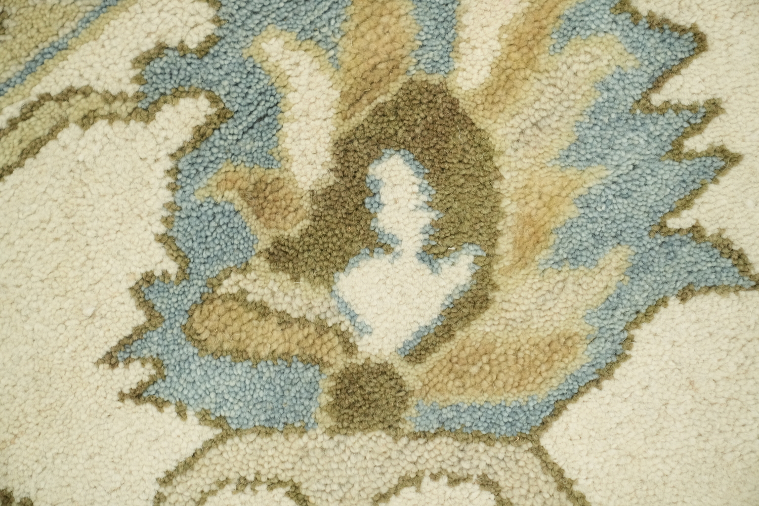 Intricate Beige and Blue Rug with Exquisite Floral Motifs 9x12 ft