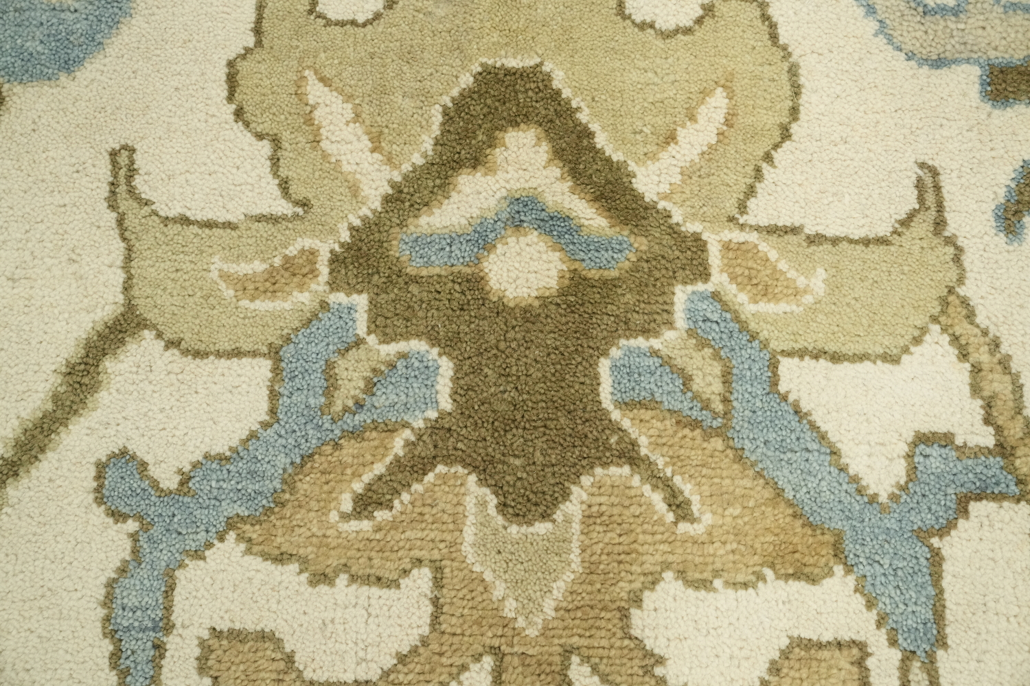 Intricate Beige and Blue Rug with Exquisite Floral Motifs 9x12 ft