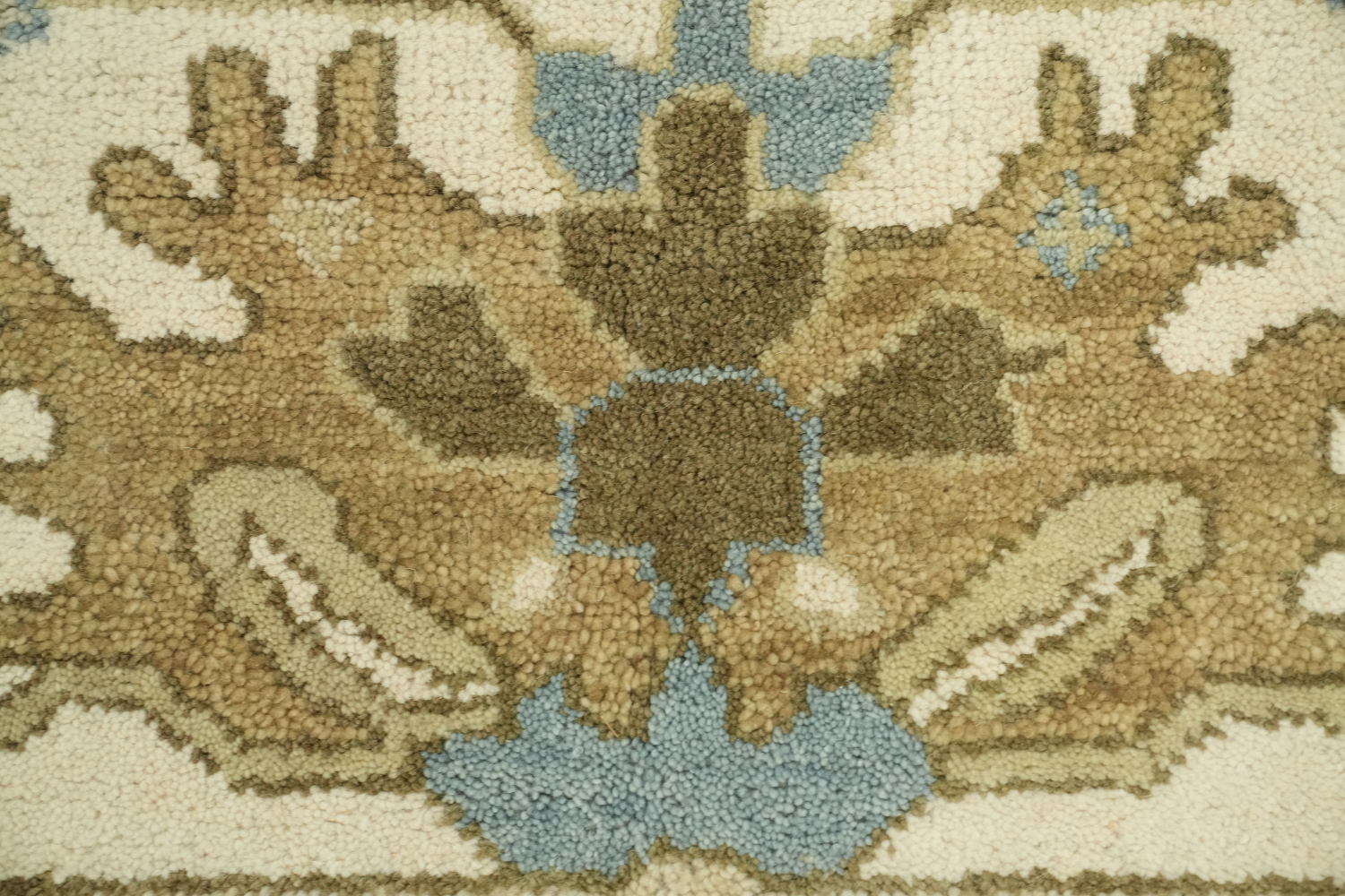 Intricate Beige and Blue Rug with Exquisite Floral Motifs 9x12 ft