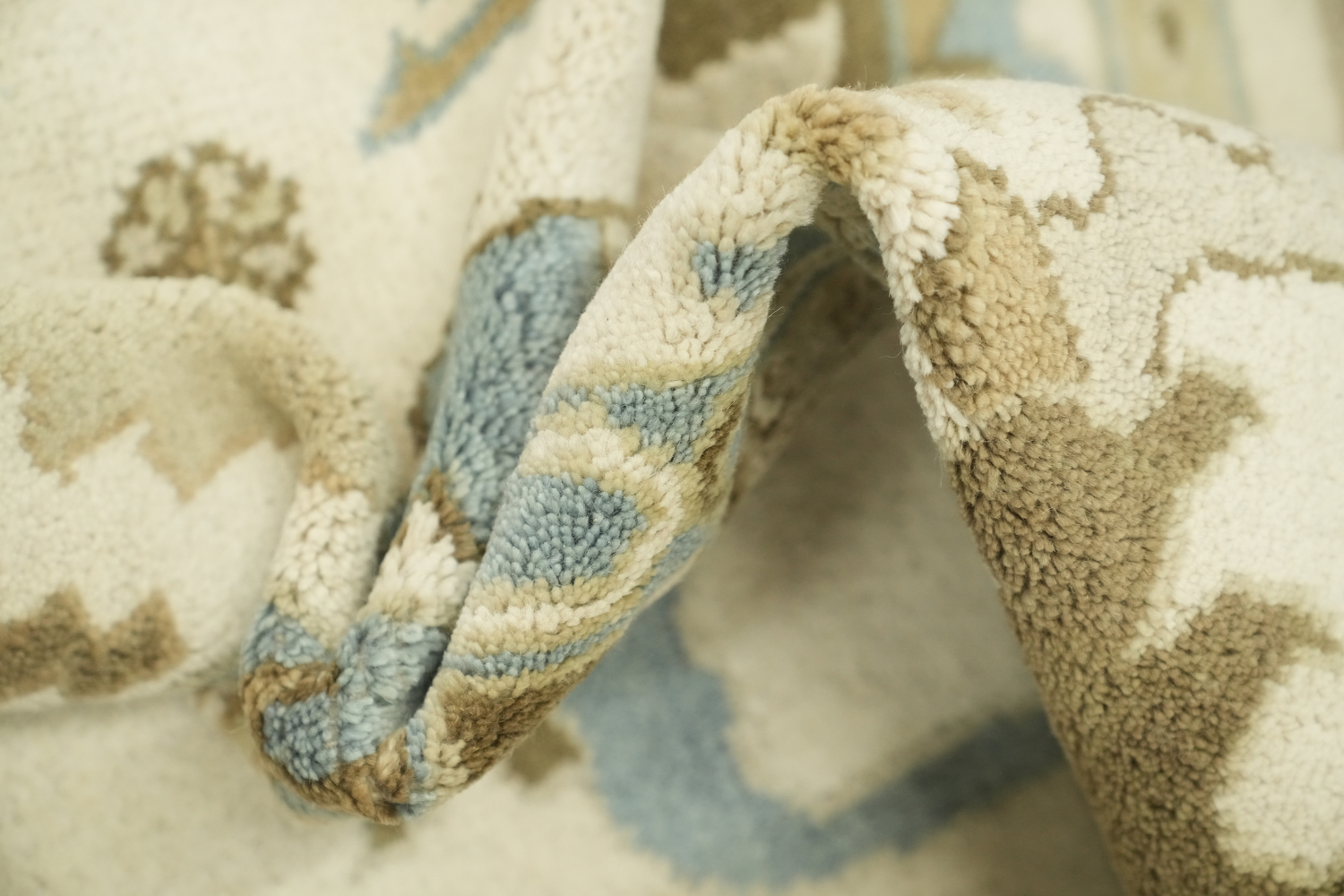 Intricate Beige and Blue Rug with Exquisite Floral Motifs 9x12 ft