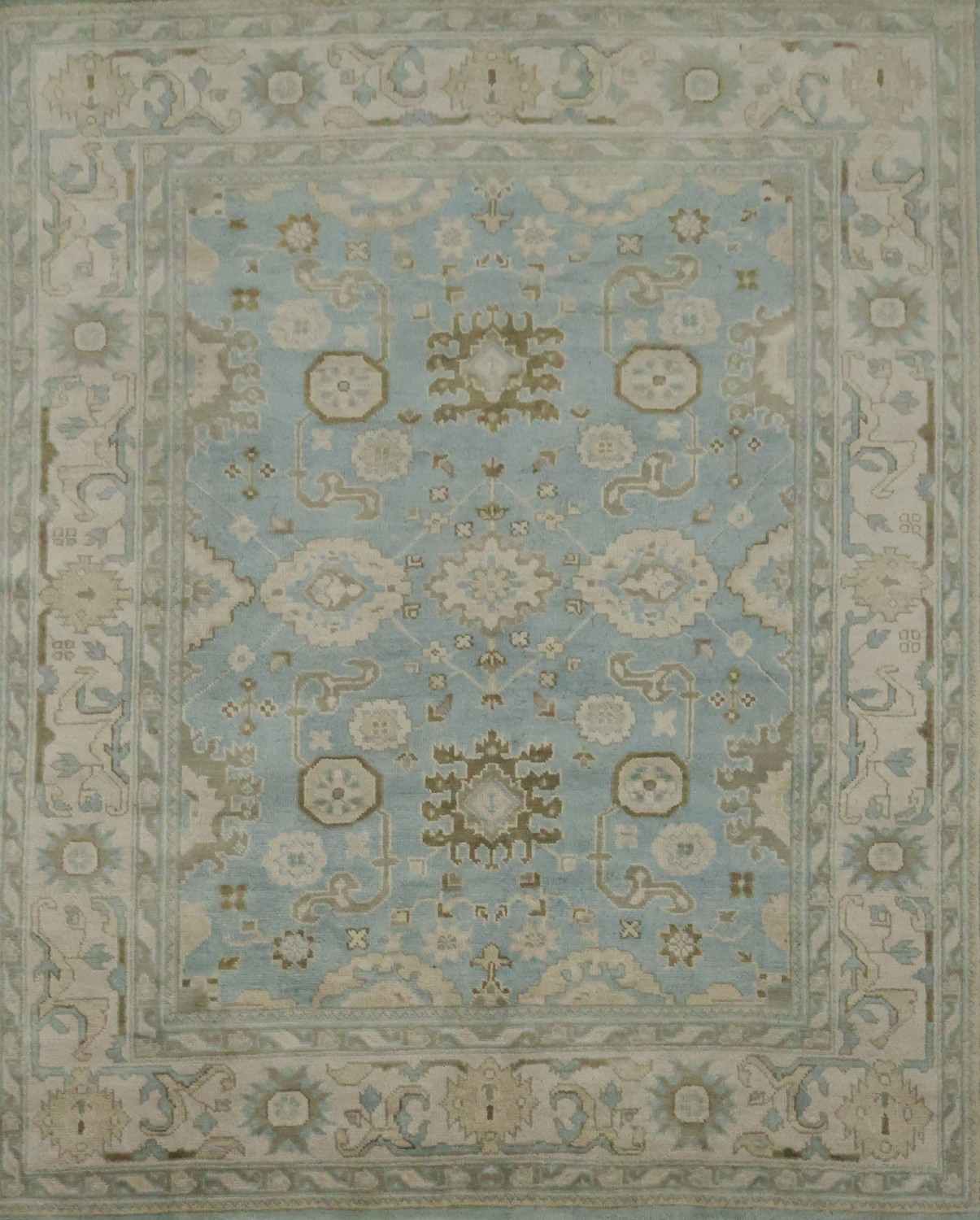 All-Over Blue and Beige Oushak Hand Made Area Rug 8x10