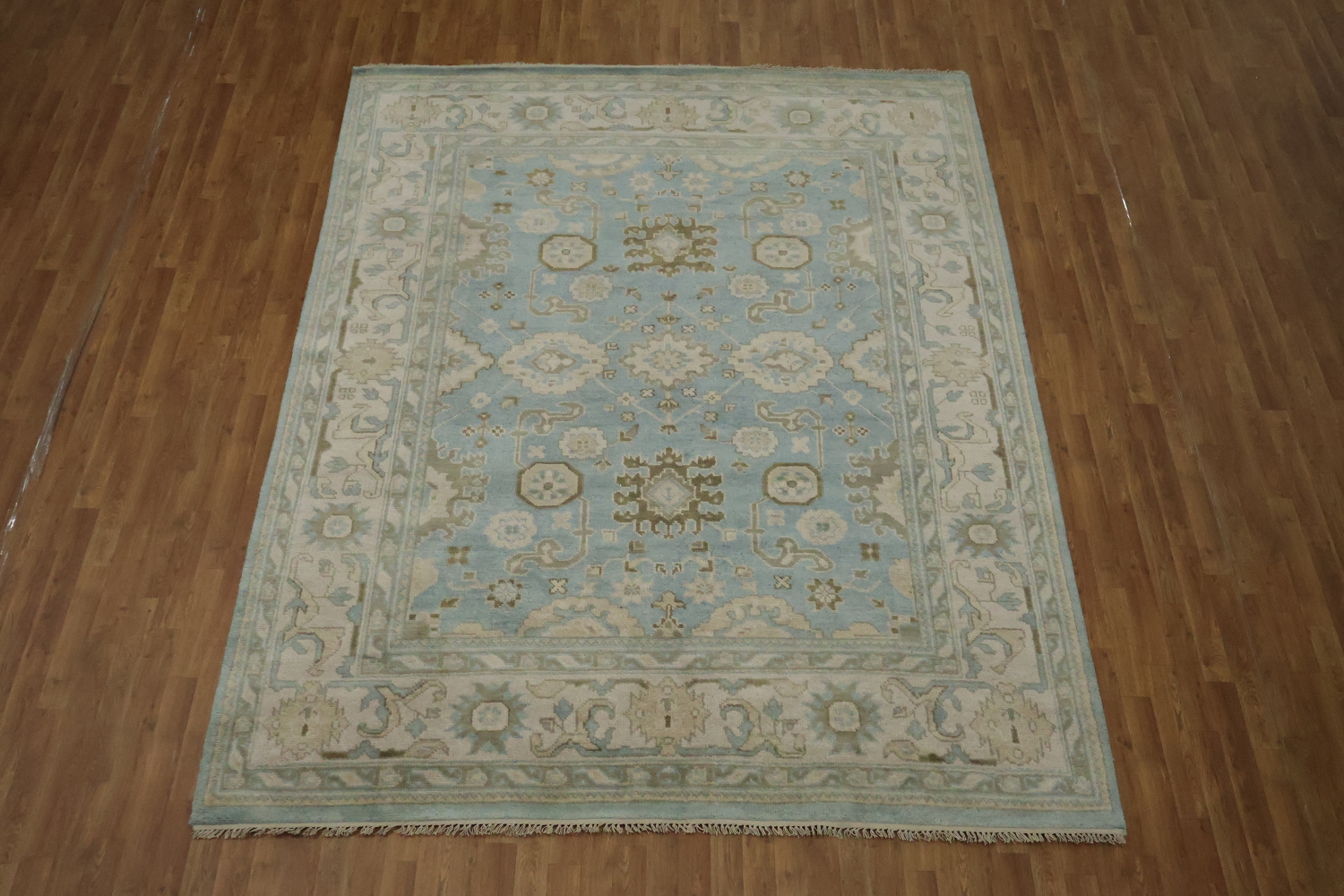 All-Over Blue and Beige Oushak Hand Made Area Rug 8x10