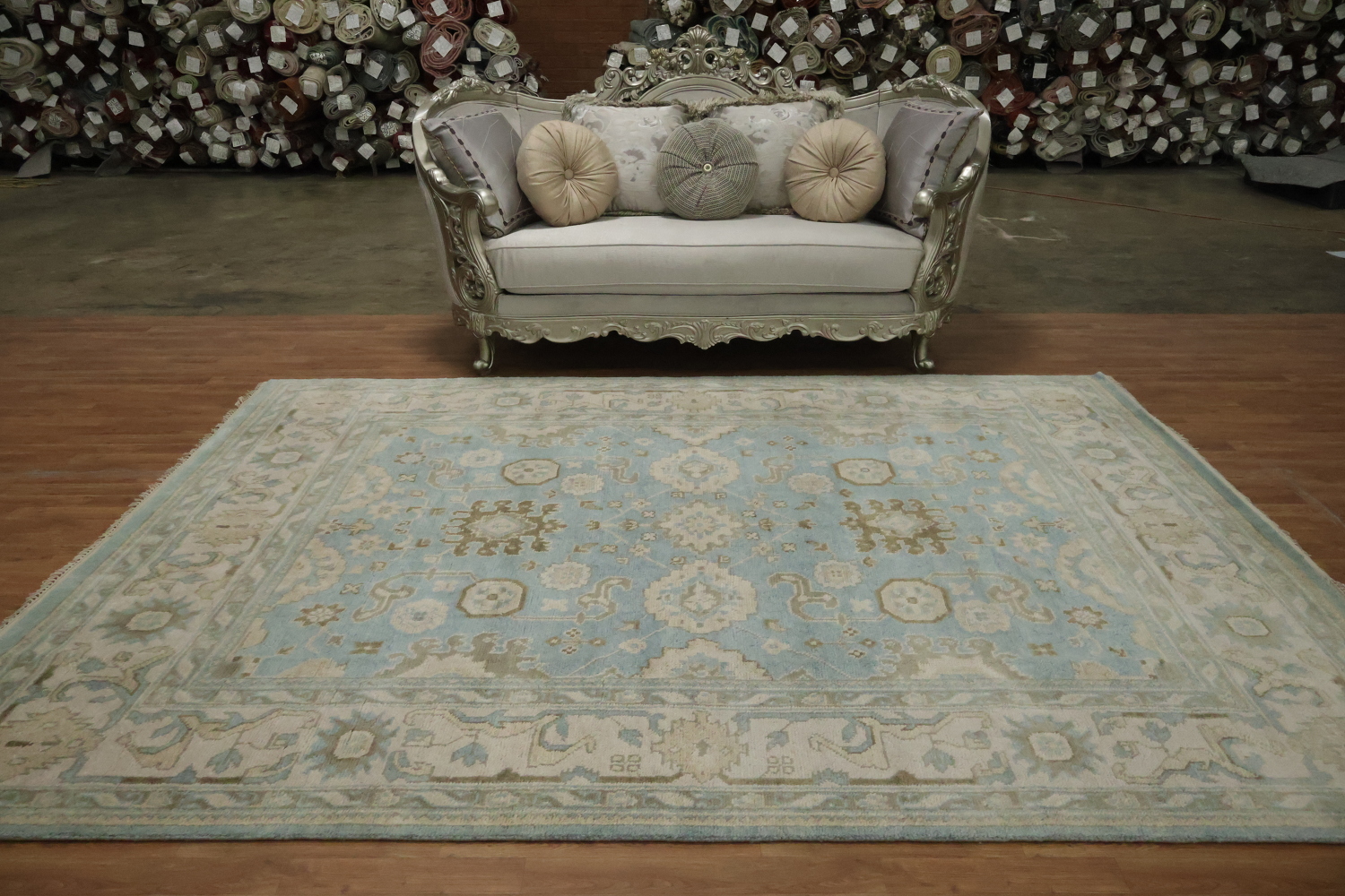 All-Over Blue and Beige Oushak Hand Made Area Rug 8x10