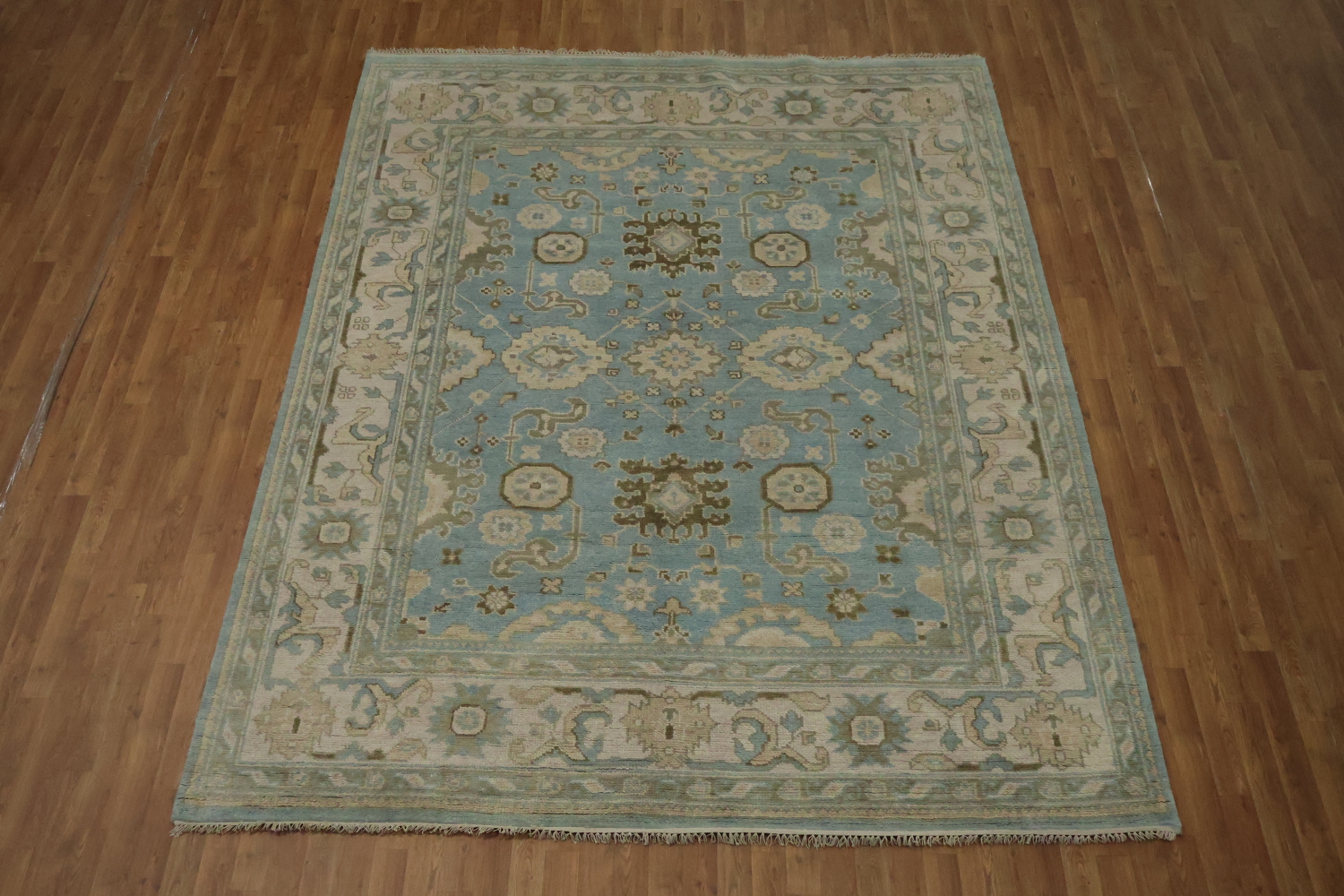 All-Over Blue and Beige Oushak Hand Made Area Rug 8x10
