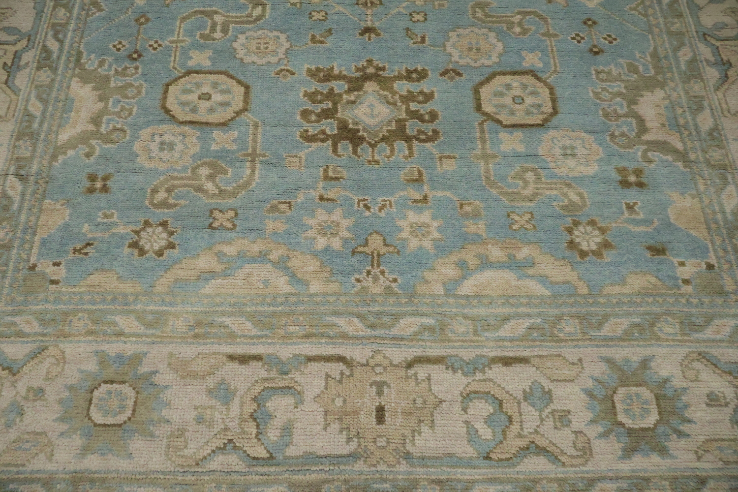 All-Over Blue and Beige Oushak Hand Made Area Rug 8x10