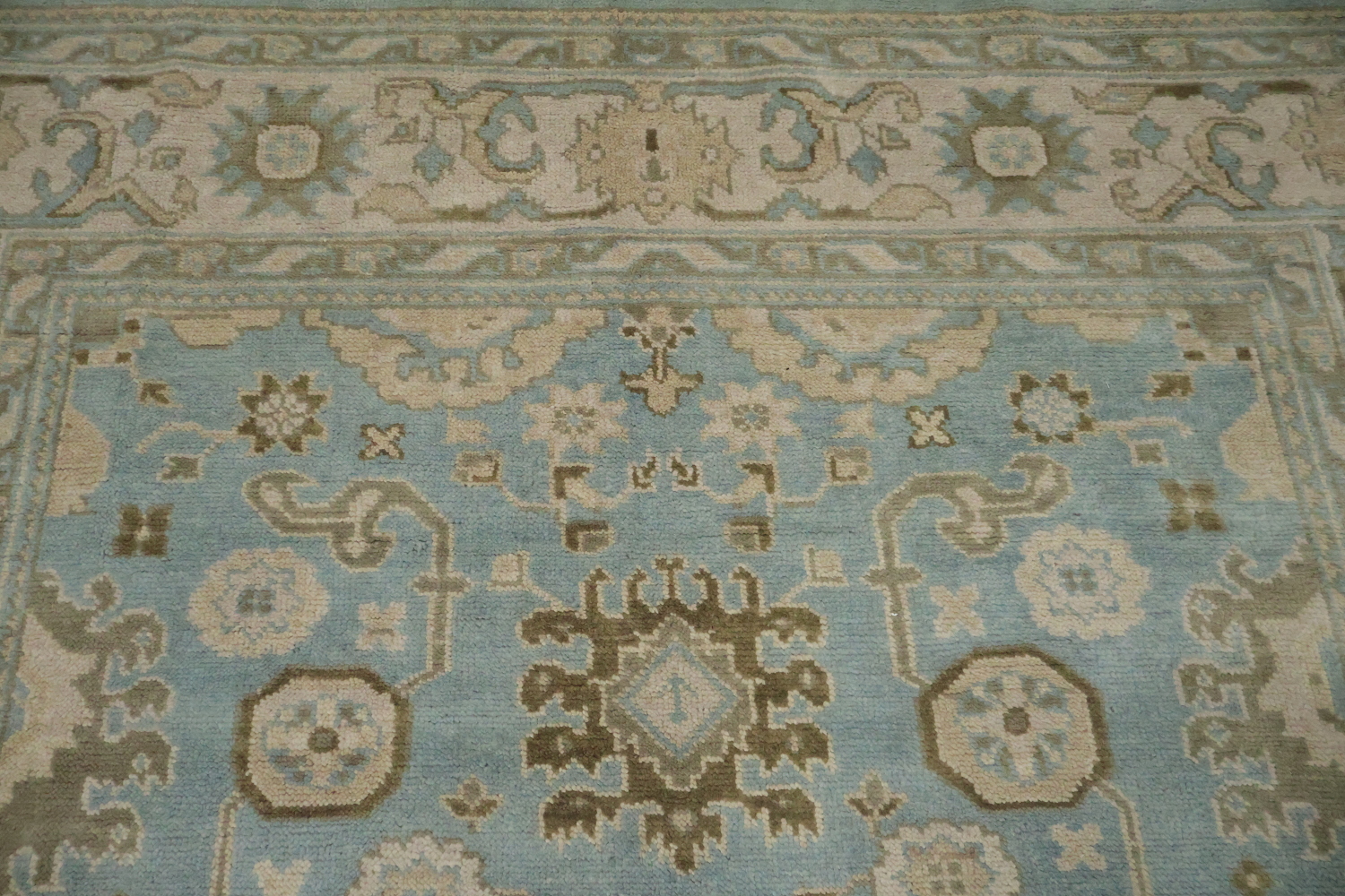 All-Over Blue and Beige Oushak Hand Made Area Rug 8x10