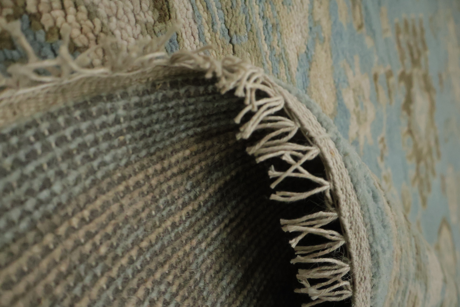 All-Over Blue and Beige Oushak Hand Made Area Rug 8x10