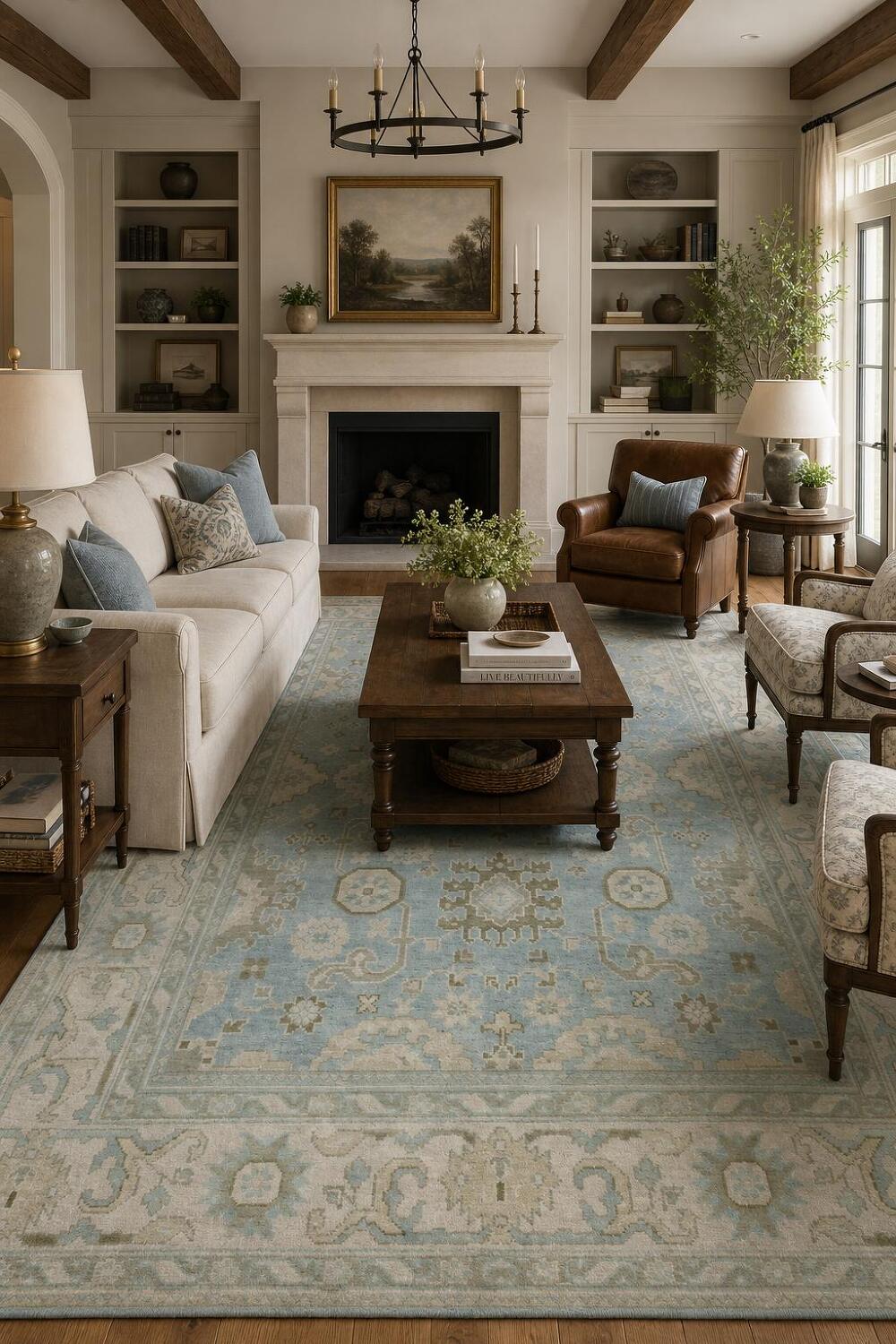 All-Over Blue and Beige Oushak Hand Made Area Rug 8x10