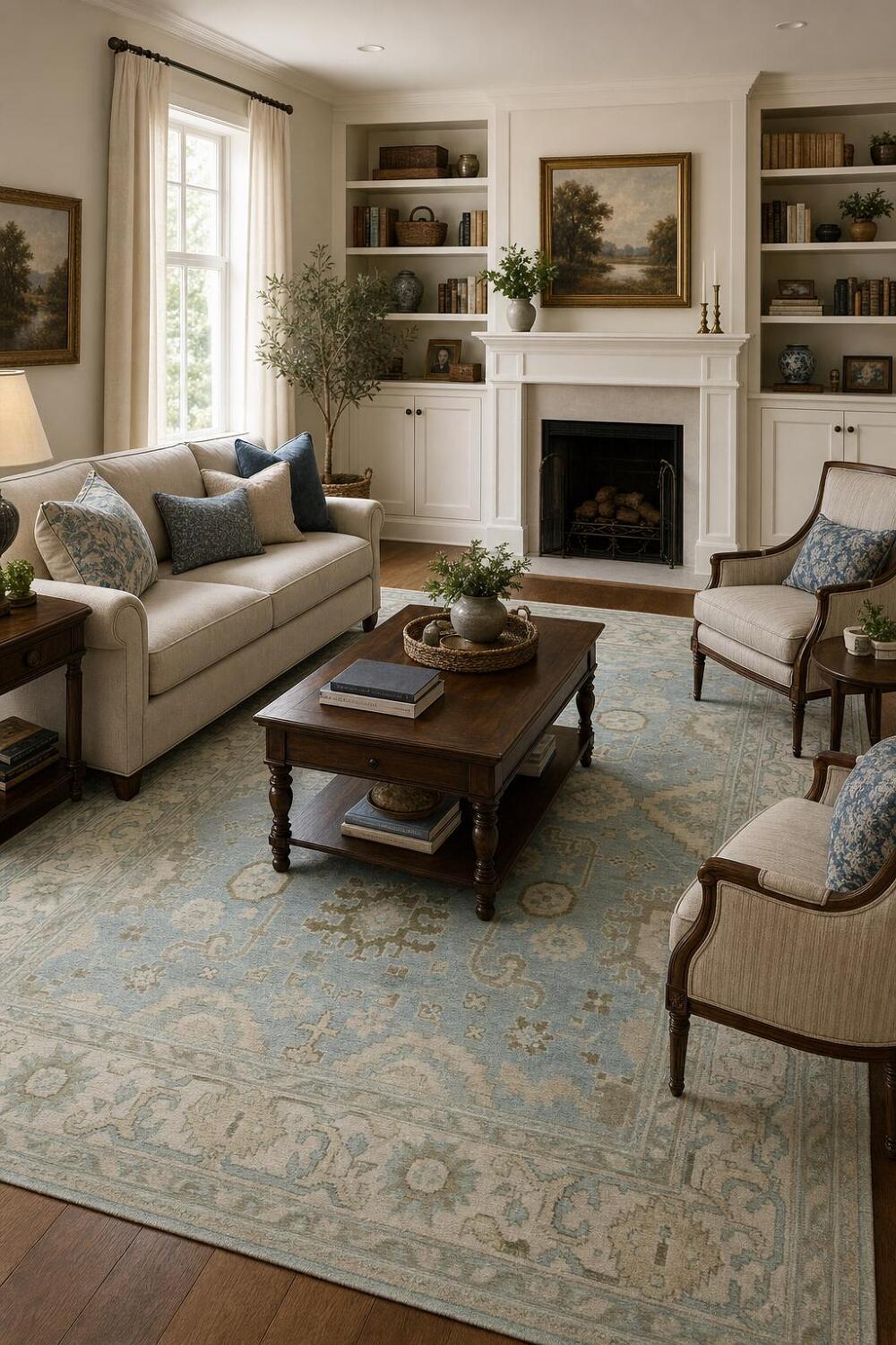 All-Over Blue and Beige Oushak Hand Made Area Rug 8x10