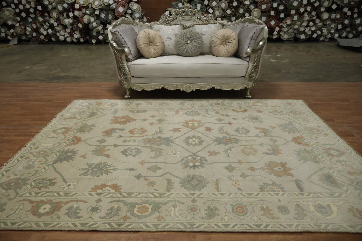 Traditional Earth-Tone Beige Oushak Wool Area Rug 8x10