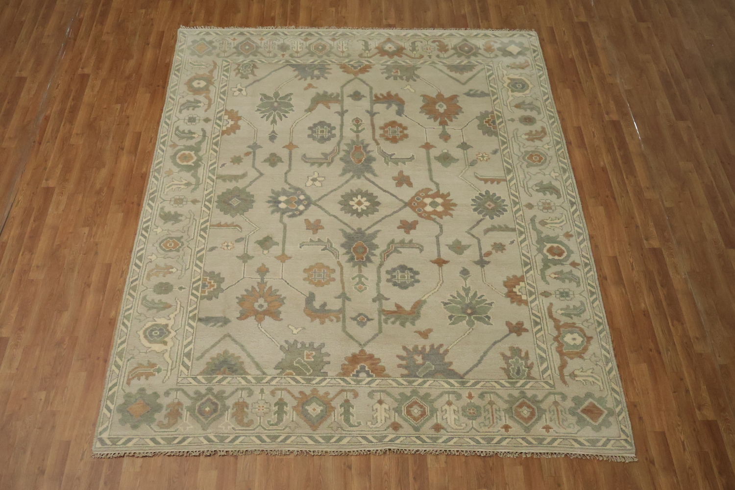 Traditional Earth-Tone Beige Oushak Wool Area Rug 8x10