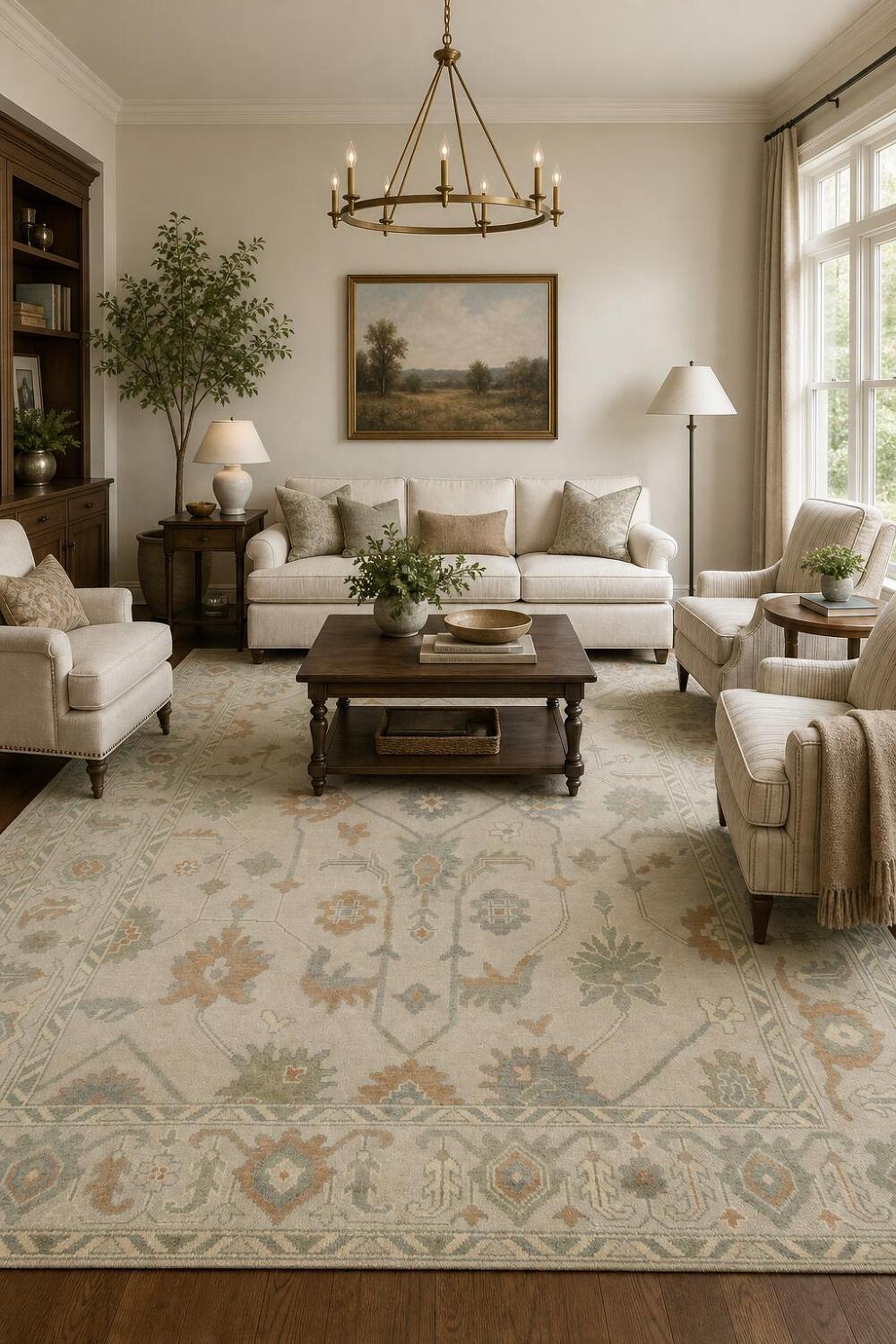 Traditional Earth-Tone Beige Oushak Wool Area Rug 8x10