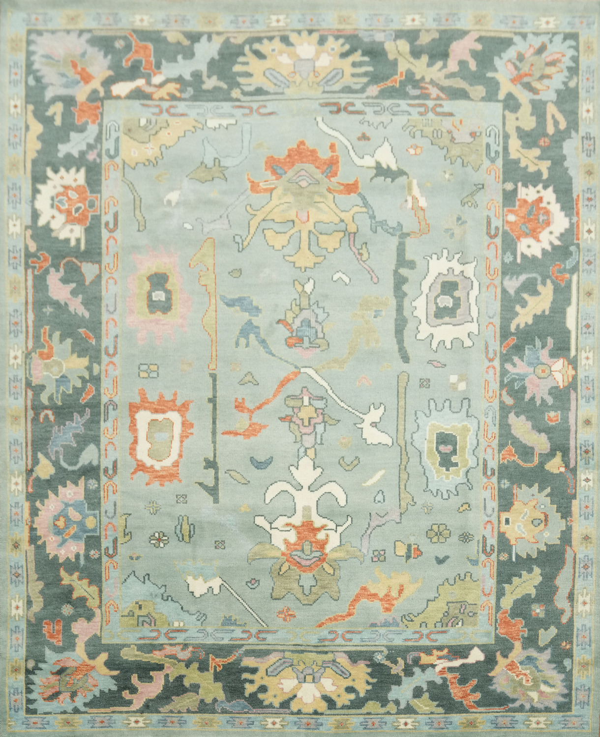 Exquisite Oushak Wool Rug in soft pastels and bold ornamental designs 8x10 ft