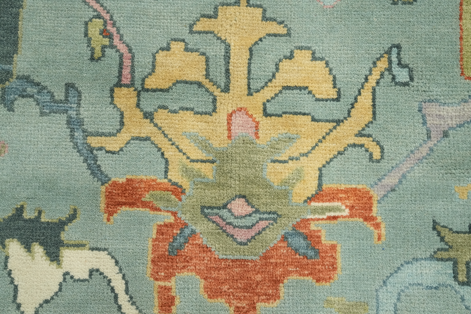 Exquisite Oushak Wool Rug in soft pastels and bold ornamental designs 8x10 ft