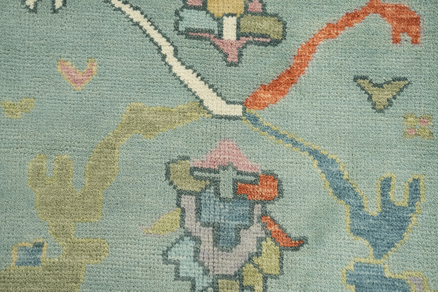 Exquisite Oushak Wool Rug in soft pastels and bold ornamental designs 8x10 ft