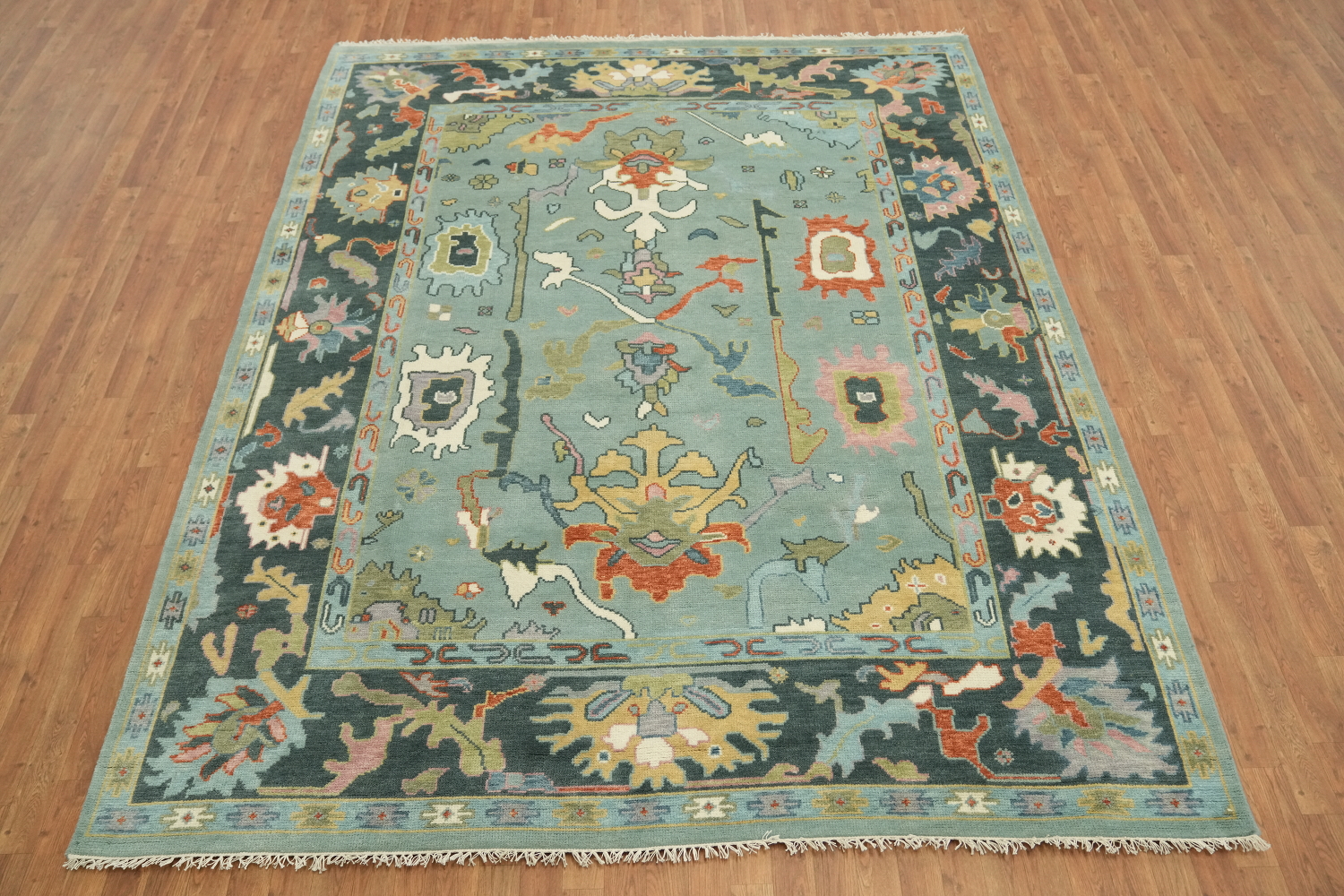 Exquisite Oushak Wool Rug in soft pastels and bold ornamental designs 8x10 ft