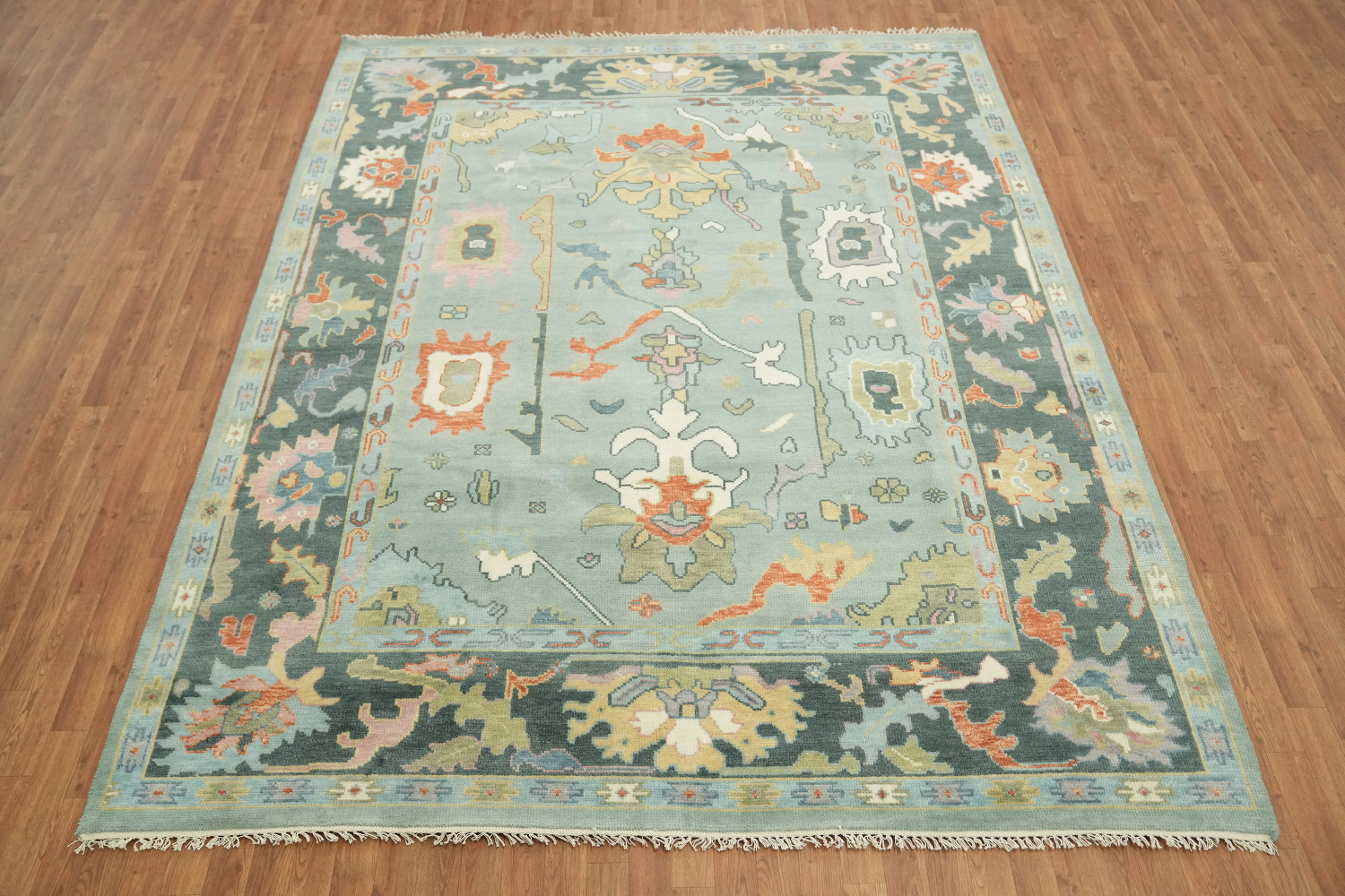 Exquisite Oushak Wool Rug in soft pastels and bold ornamental designs 8x10 ft