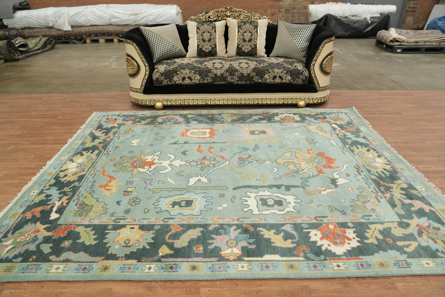 Exquisite Oushak Wool Rug in soft pastels and bold ornamental designs 8x10 ft