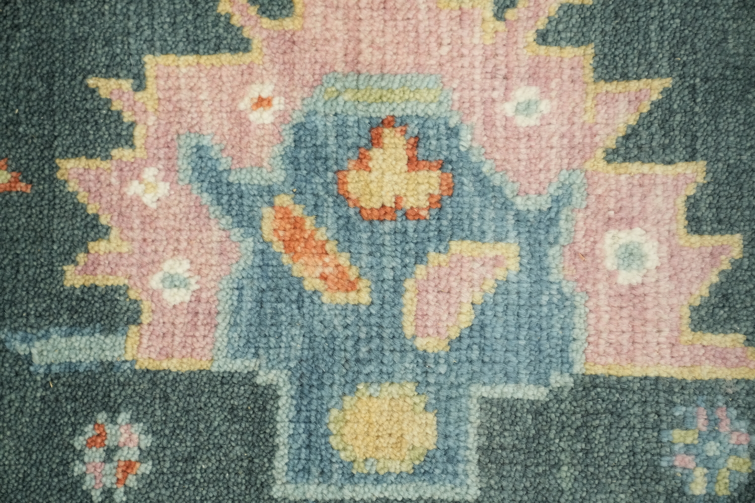 Exquisite Oushak Wool Rug in soft pastels and bold ornamental designs 8x10 ft