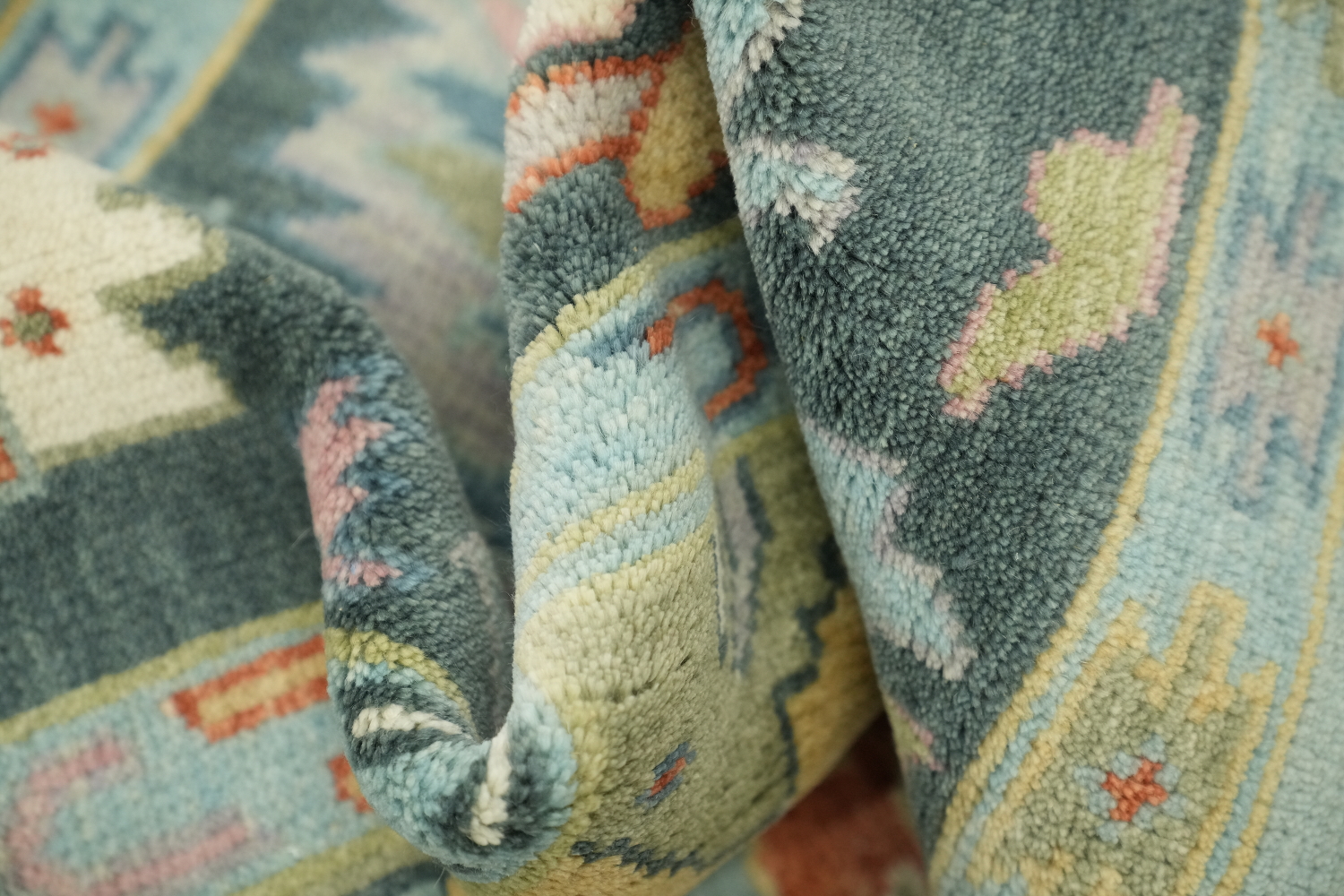 Exquisite Oushak Wool Rug in soft pastels and bold ornamental designs 8x10 ft