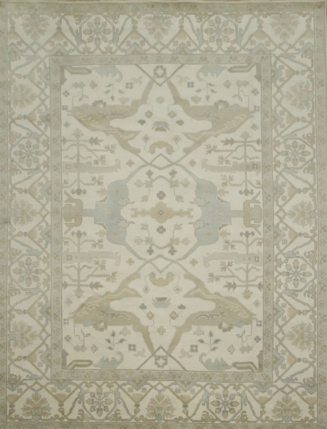 Traditional Geometric Beige Oushak Hand Made Area Rug 9x12