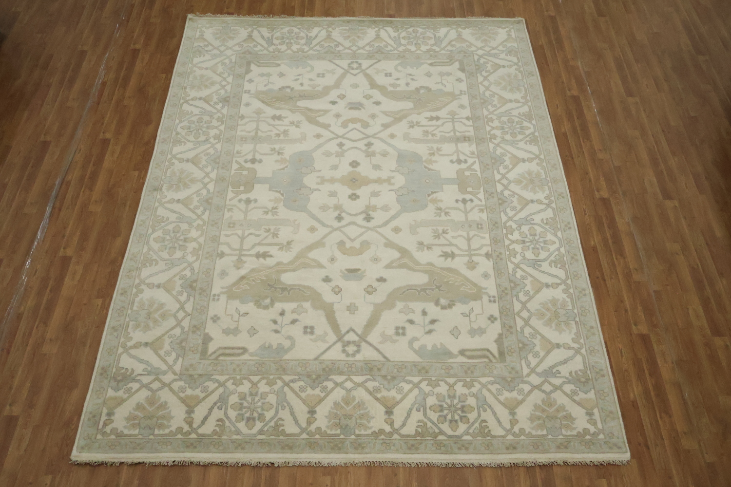 Traditional Geometric Beige Oushak Hand Made Area Rug 9x12