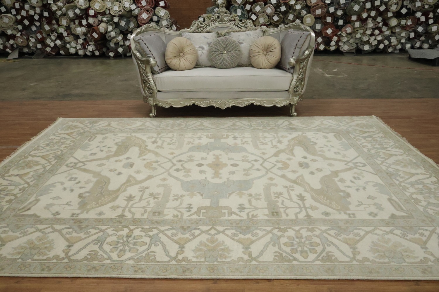 Traditional Geometric Beige Oushak Hand Made Area Rug 9x12
