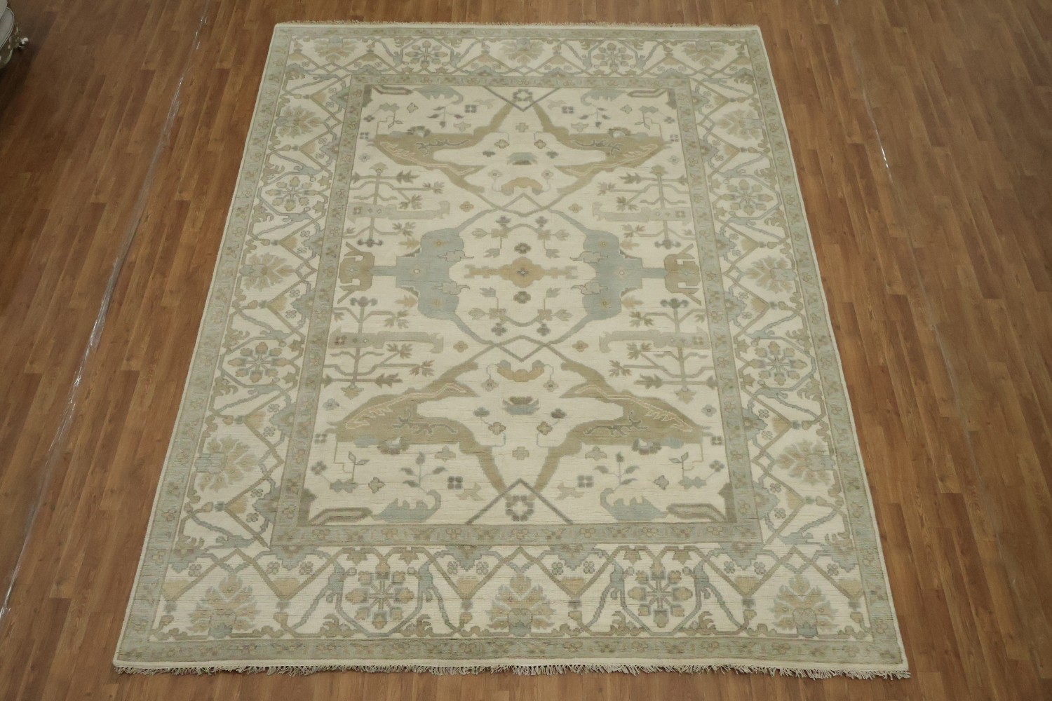 Traditional Geometric Beige Oushak Hand Made Area Rug 9x12