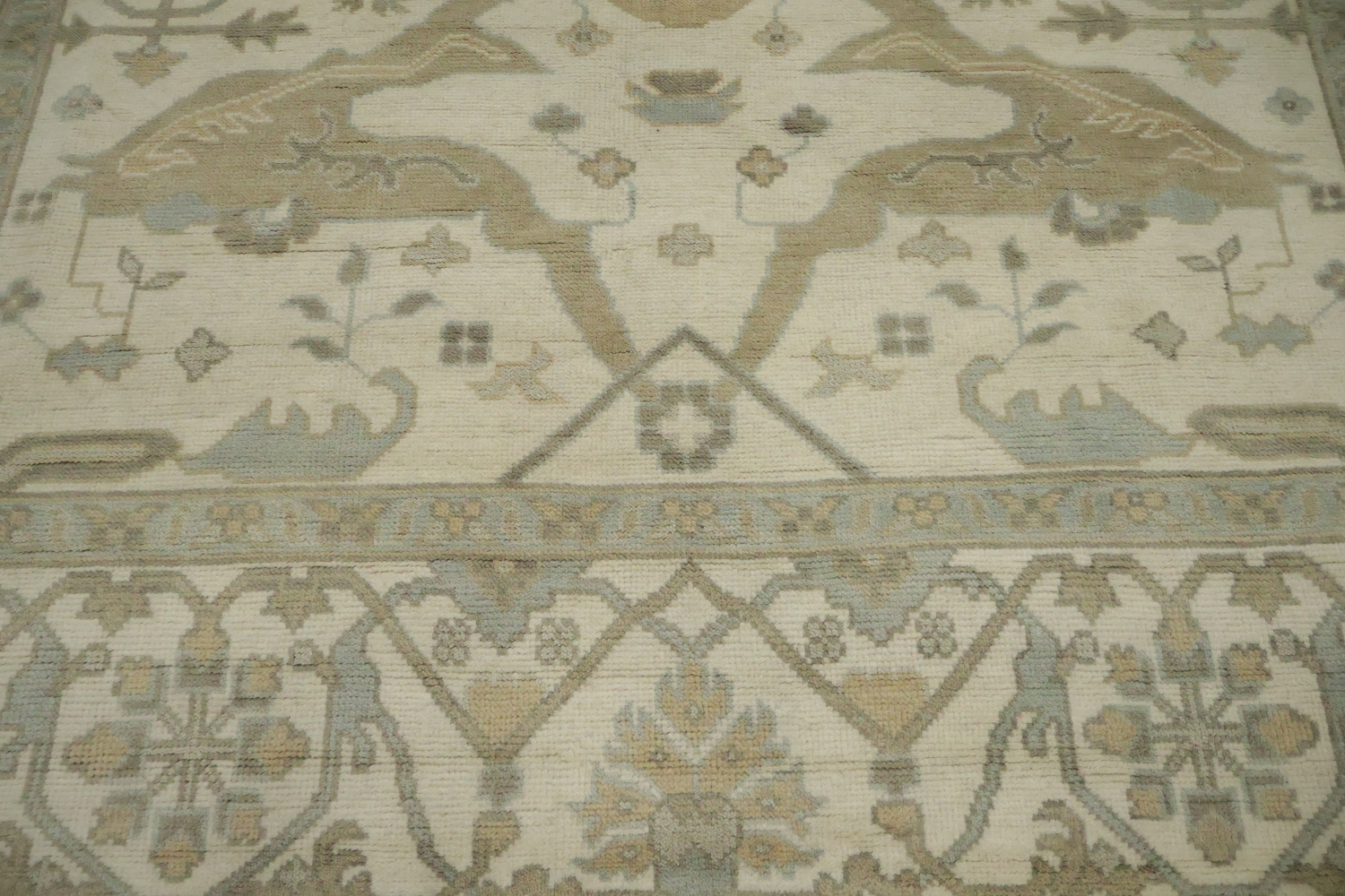 Traditional Geometric Beige Oushak Hand Made Area Rug 9x12