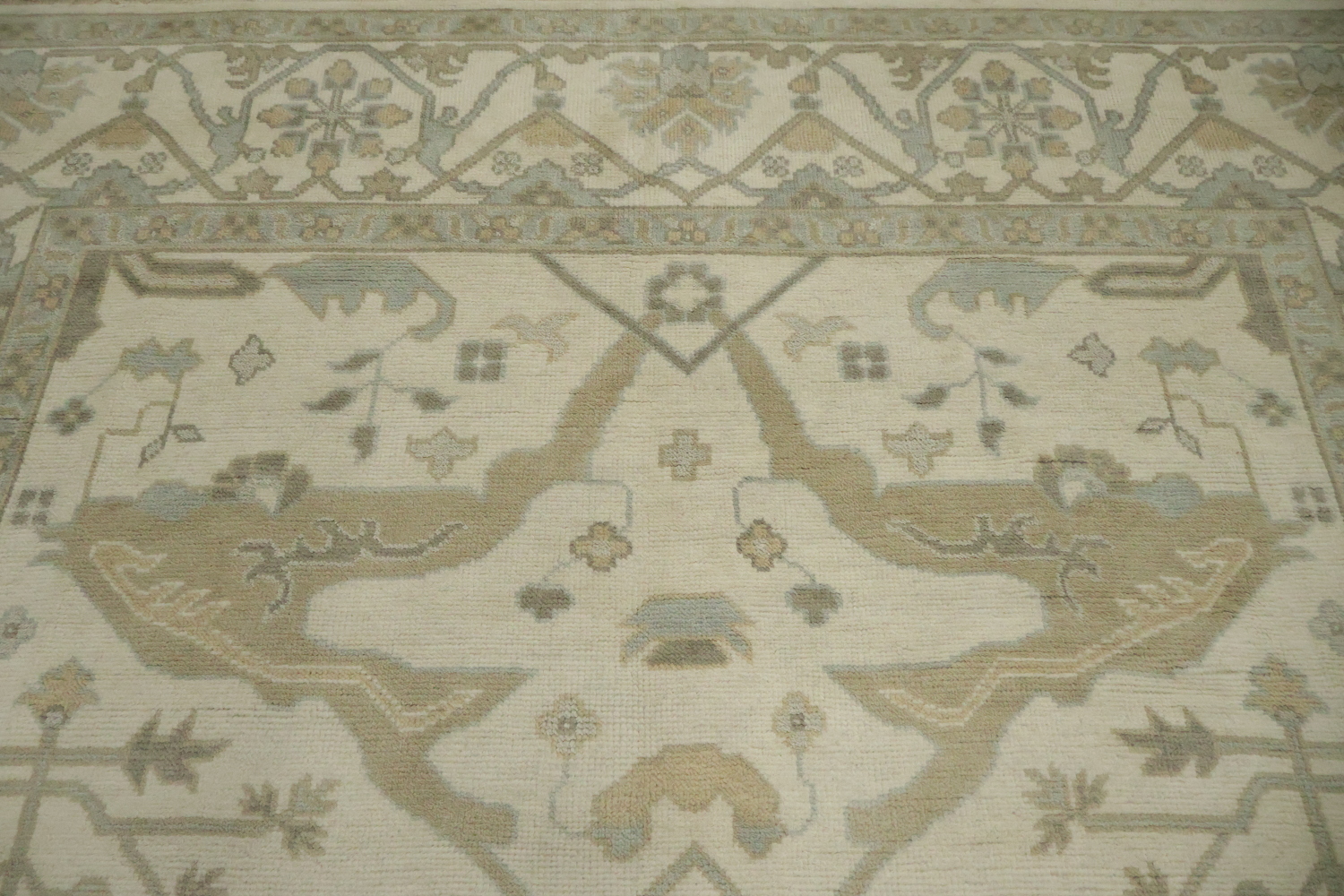 Traditional Geometric Beige Oushak Hand Made Area Rug 9x12