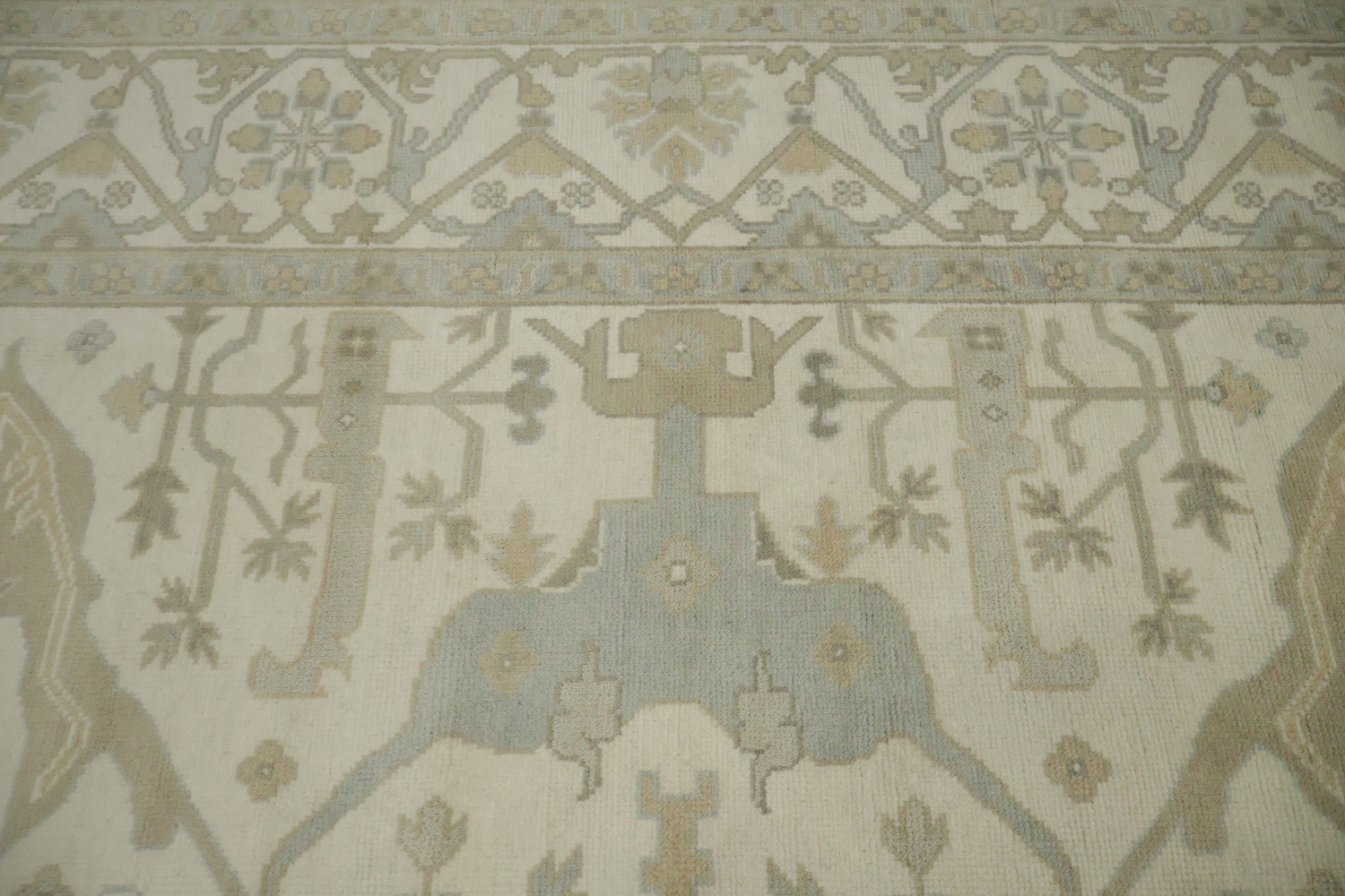 Traditional Geometric Beige Oushak Hand Made Area Rug 9x12