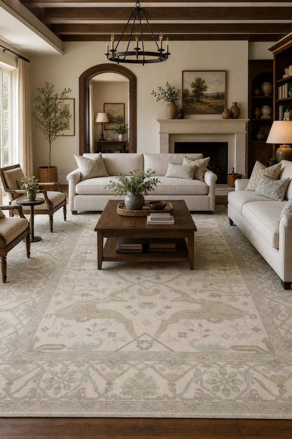Traditional Geometric Beige Oushak Hand Made Area Rug 9x12