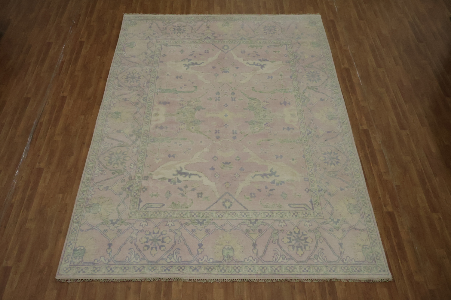 Soft Pink Hand-Knotted Wool Oushak Living Room Rug 9' x 12'