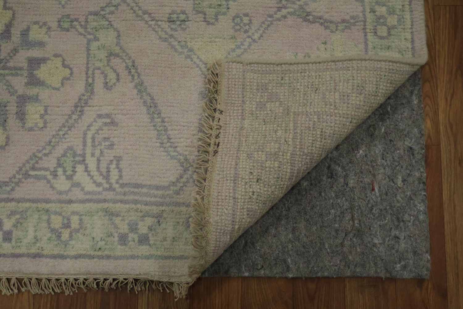 Soft Pink Hand-Knotted Wool Oushak Living Room Rug 9' x 12'