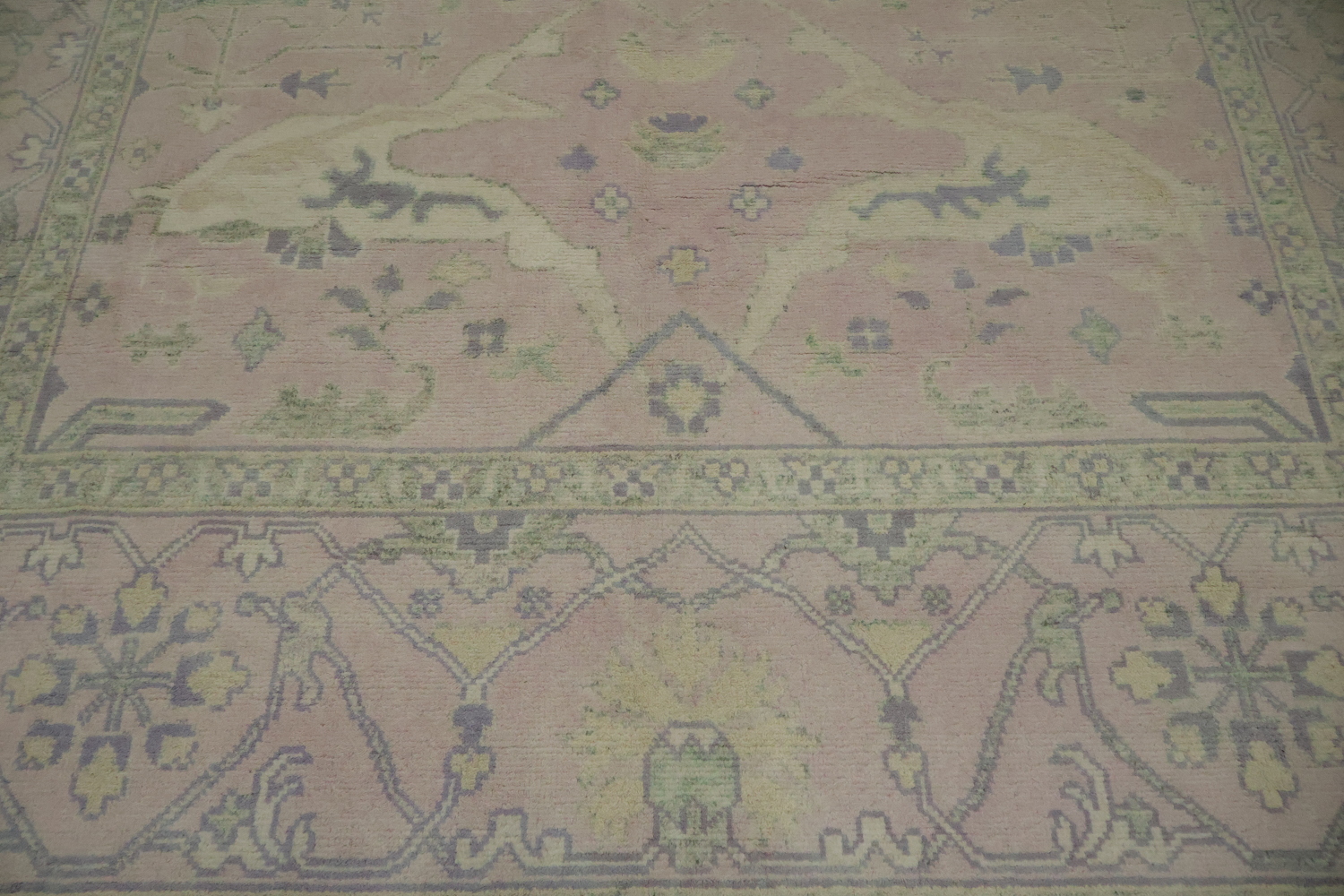 Soft Pink Hand-Knotted Wool Oushak Living Room Rug 9' x 12'