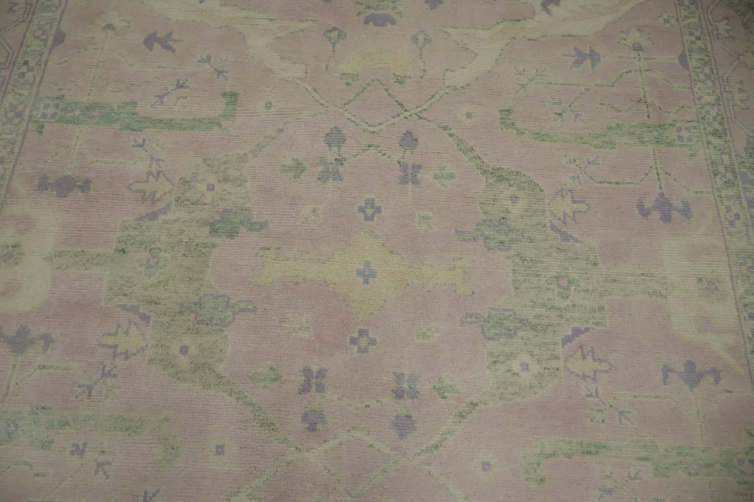 Soft Pink Hand-Knotted Wool Oushak Living Room Rug 9' x 12'
