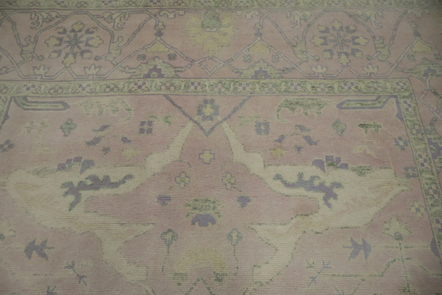 Soft Pink Hand-Knotted Wool Oushak Living Room Rug 9' x 12'