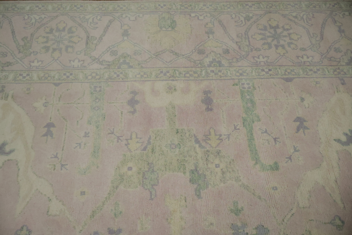Soft Pink Hand-Knotted Wool Oushak Living Room Rug 9' x 12'