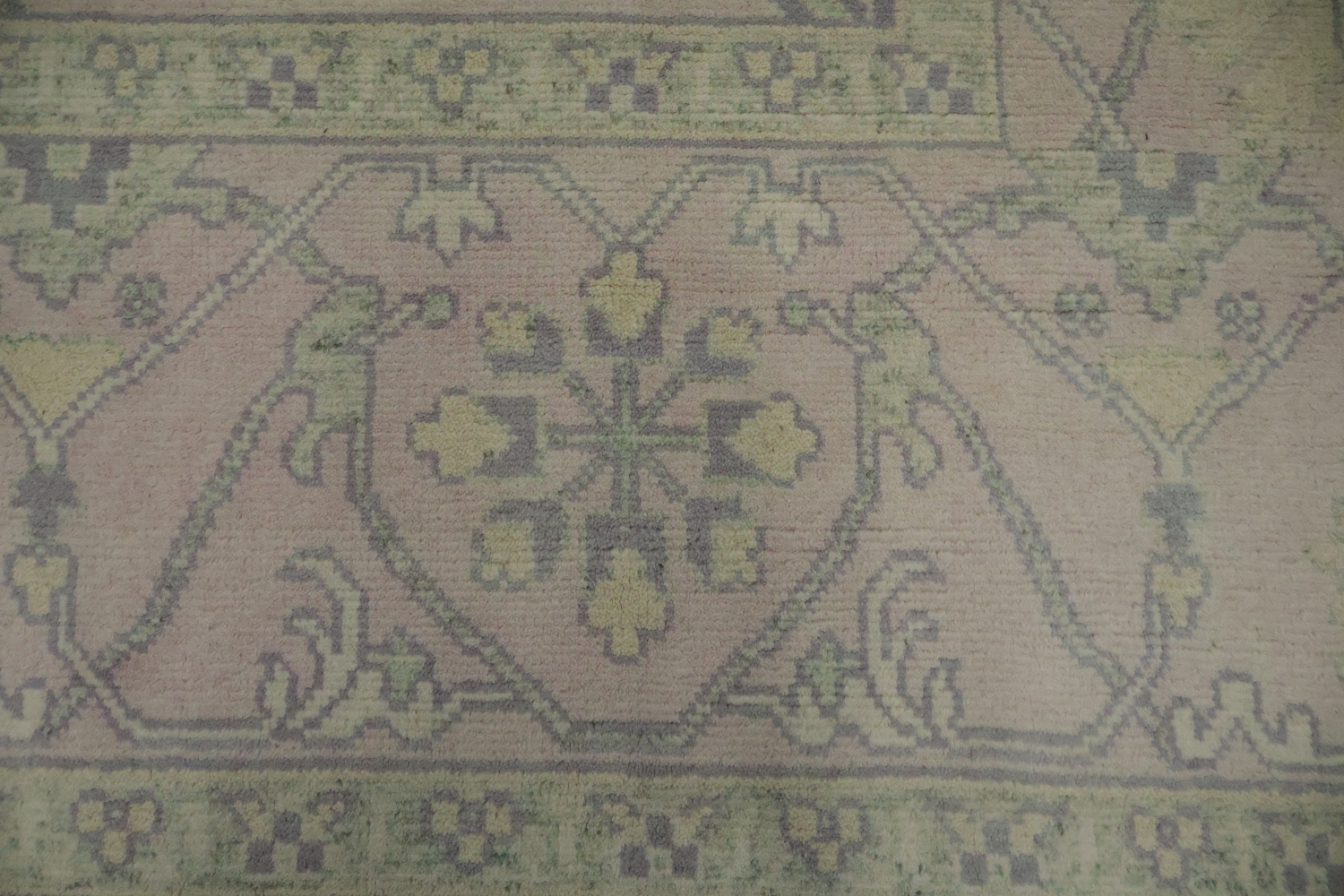 Soft Pink Hand-Knotted Wool Oushak Living Room Rug 9' x 12'
