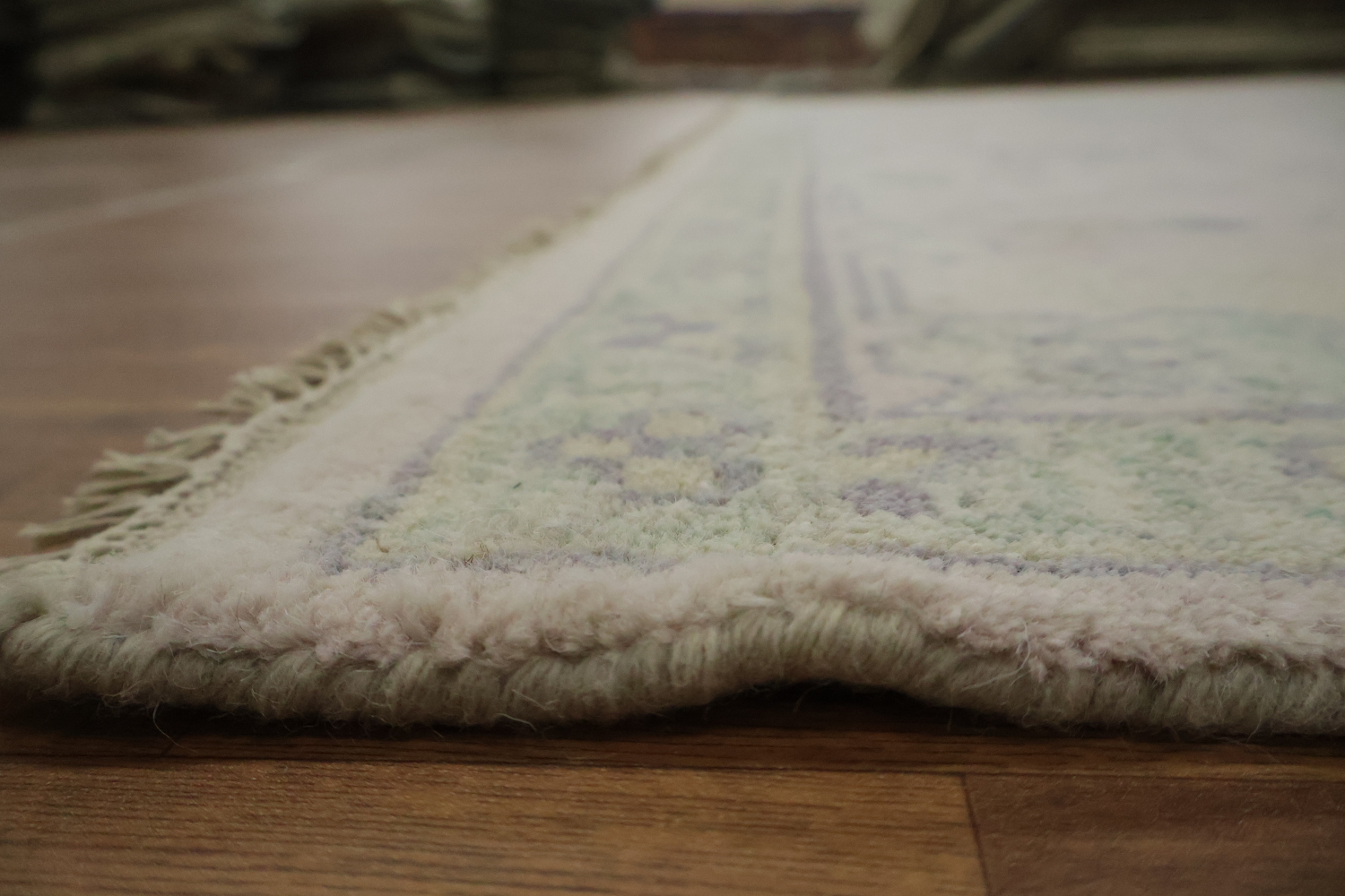 Soft Pink Hand-Knotted Wool Oushak Living Room Rug 9' x 12'