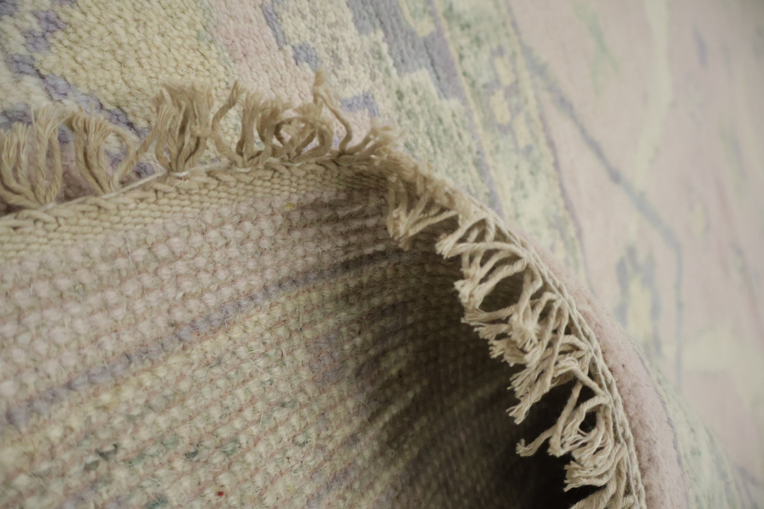 Soft Pink Hand-Knotted Wool Oushak Living Room Rug 9' x 12'