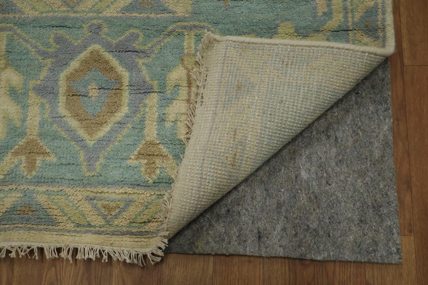 Beige with Blue Border Oushak Hand-Knotted Wool Rug 9' x 12'