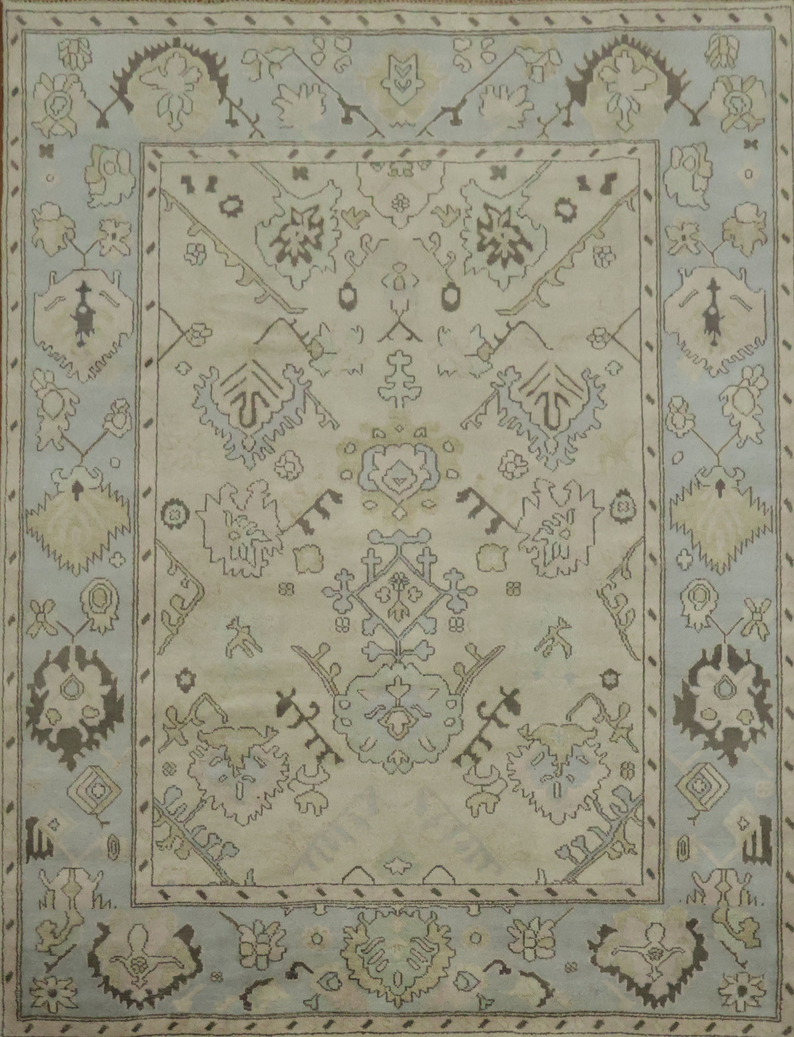 Light Green Traditional Oushak Geometric Wool Area Rug 9x12
