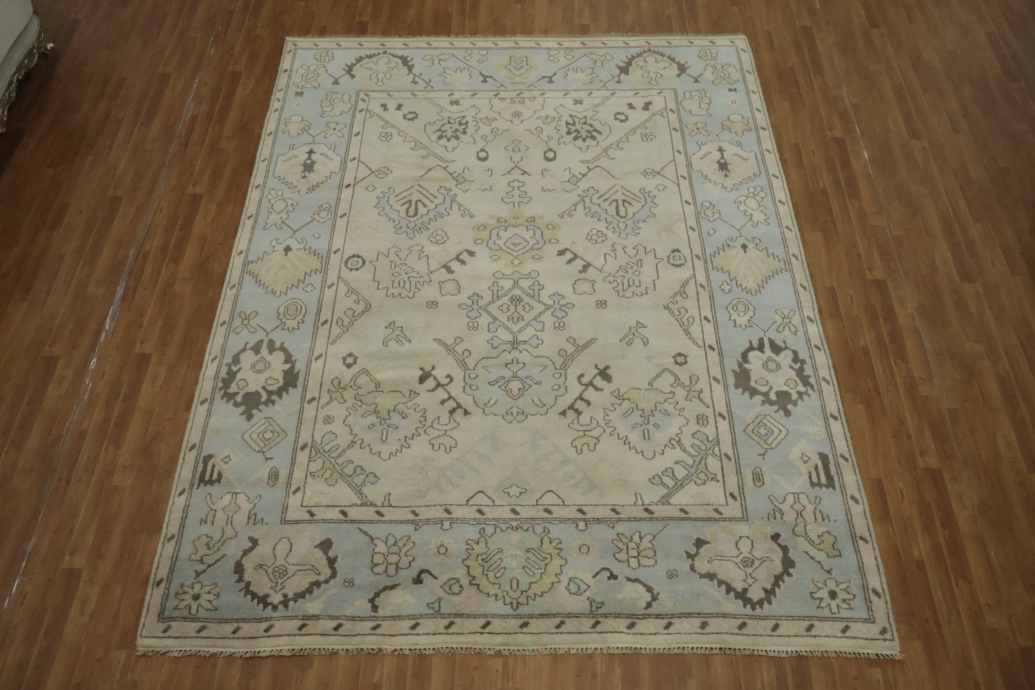 Light Green Traditional Oushak Geometric Wool Area Rug 9x12